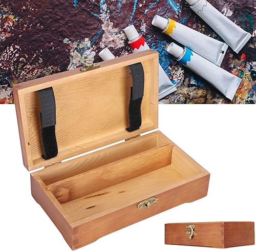 Miniatura 4 de Caja de lápices de madera para bocetos, caja de almacenamiento de madera de fuente de arte vintage, estuche de almacenamiento de artículos de