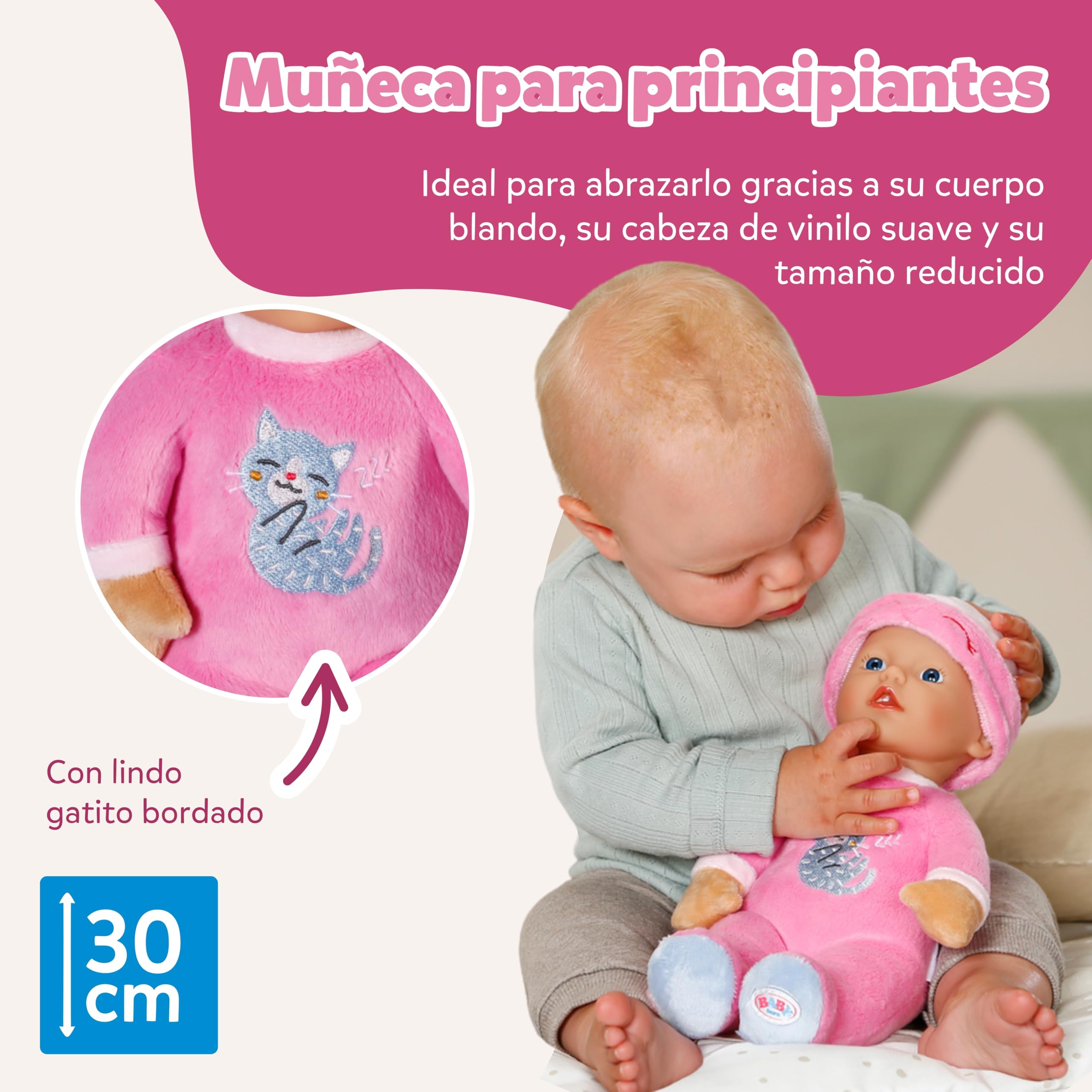 Baby Born for Babies Sleepy Pink – Muñeca Blanda de 30 cm – con Cuerpo Rosa y sonajero Integrado – Muñeca de Tela con gorrito Fijo – Apta para recién Nacidos