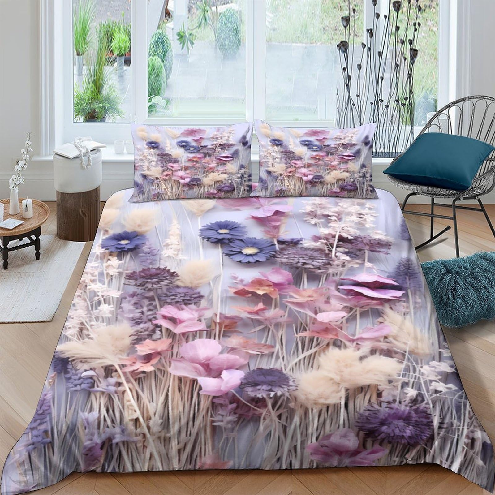 Ctjqhvkz Style-4 3D Printed Pastel Floral Fitted Sheet Microfiber Soft Breathable Abstract Meadow Mattress Cover Bedroom Decor Single（135X200cm）