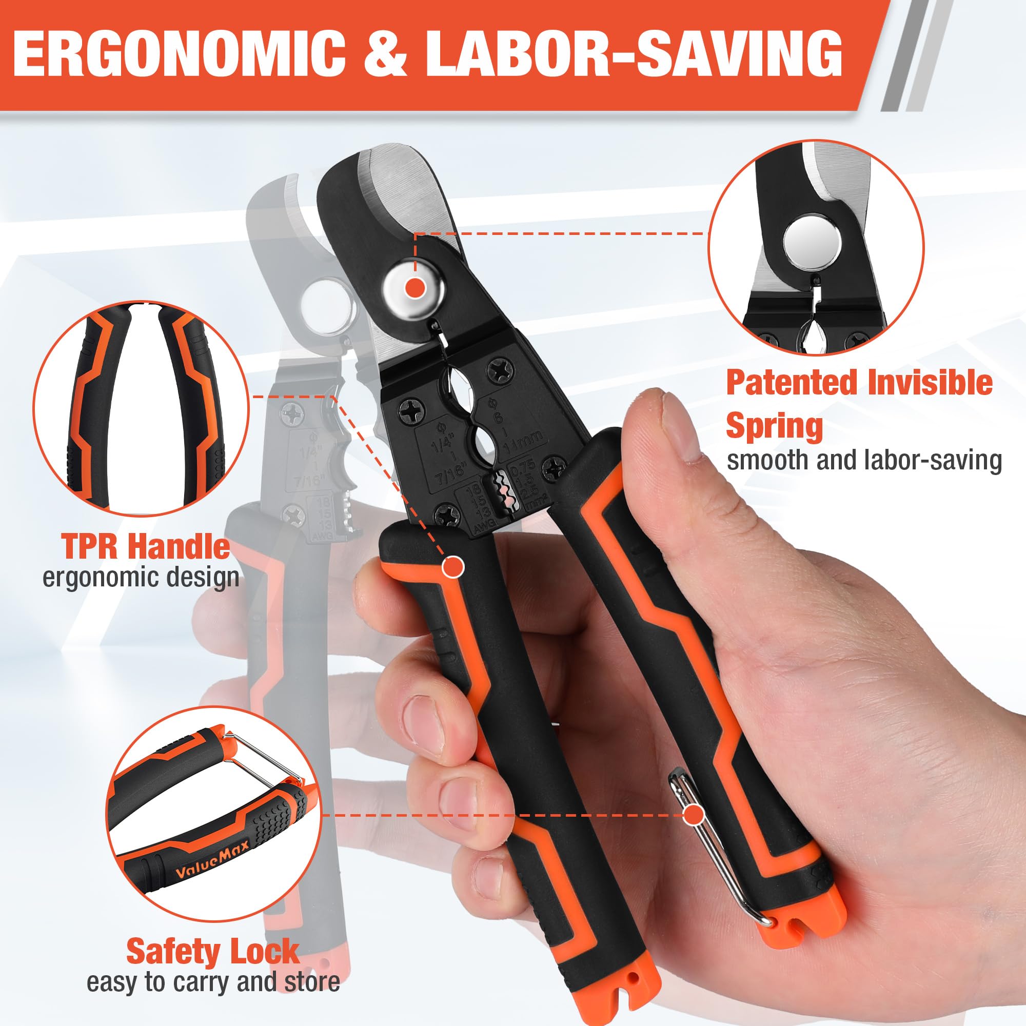ValueMax 180 mm Cable Cutter Pliers, 4-in-1 Multi-Function Wire Cutter with Safety Lock, Ergonomic Handle - Image 4