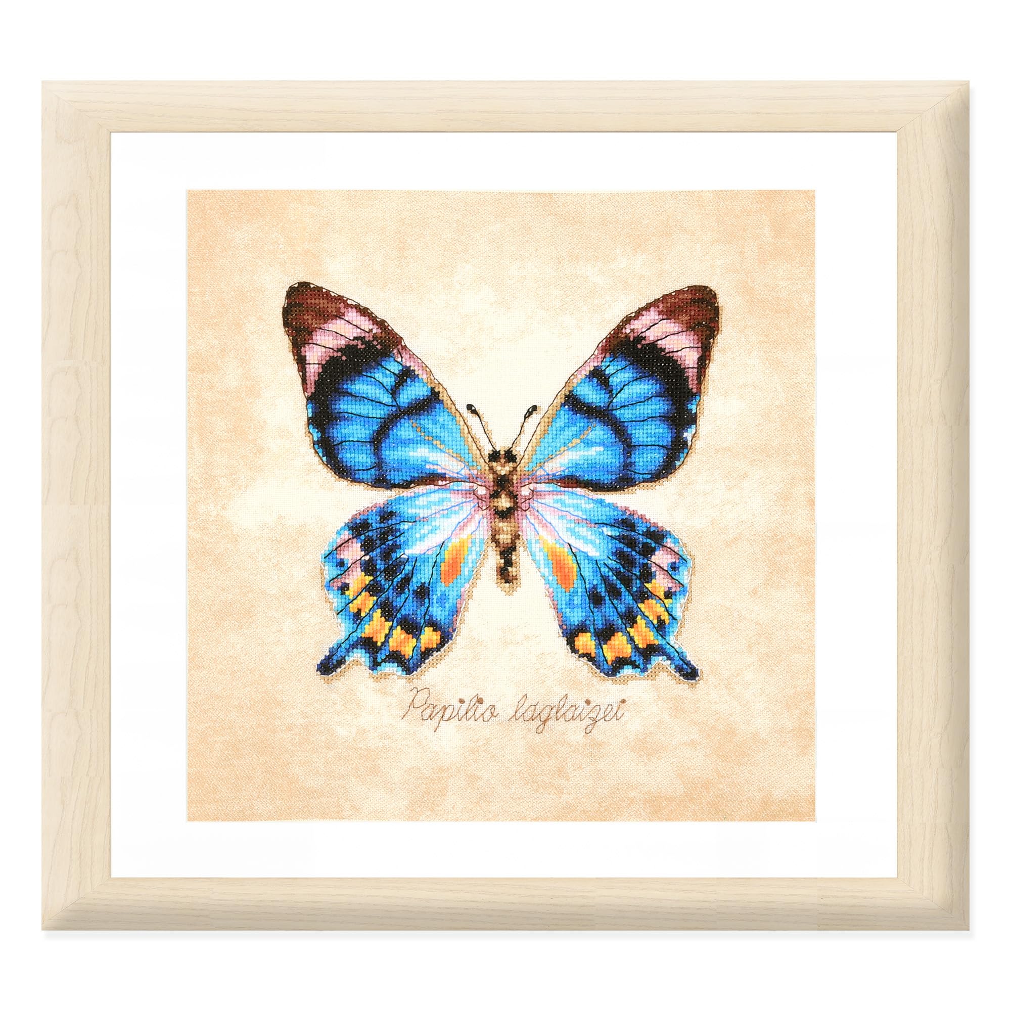 LANARTE Papilio Laglaizei Cross Stitch Embroidery Kits Counted Cross Stitch Pictures Set Wall Decoration Handmade Set for Adults 21 x 21 cm DIY Decoration Craft Set Craftsman Creative Gift Set