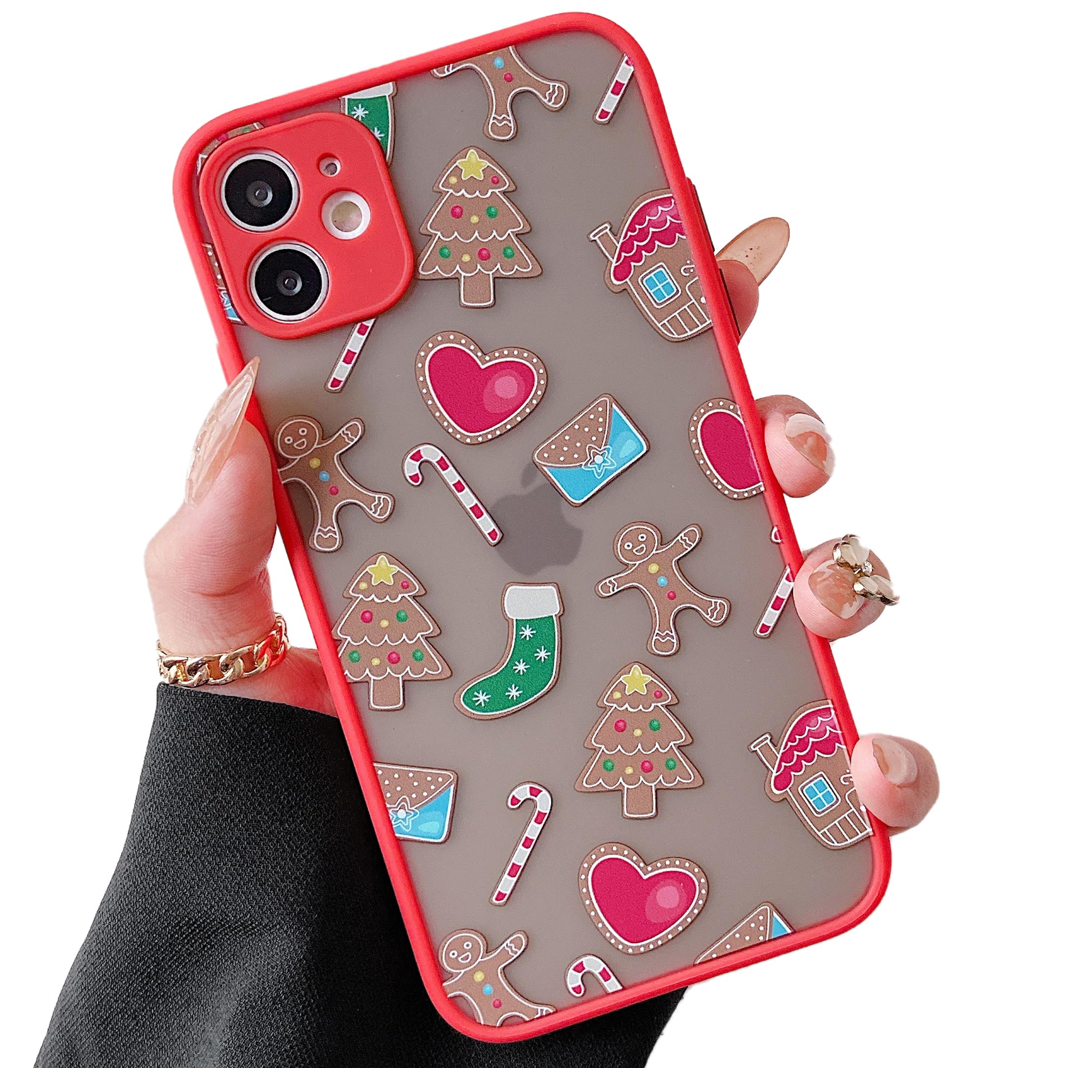 ZTOFERA Custodia di Natale per iPhone 12, Cute Christmas Custodia protettiva per telefono per bambini ragazze edonne, traslucido satinato Hard PC Back antiurto Silicone Bumper Cover, Gingerbread Man
