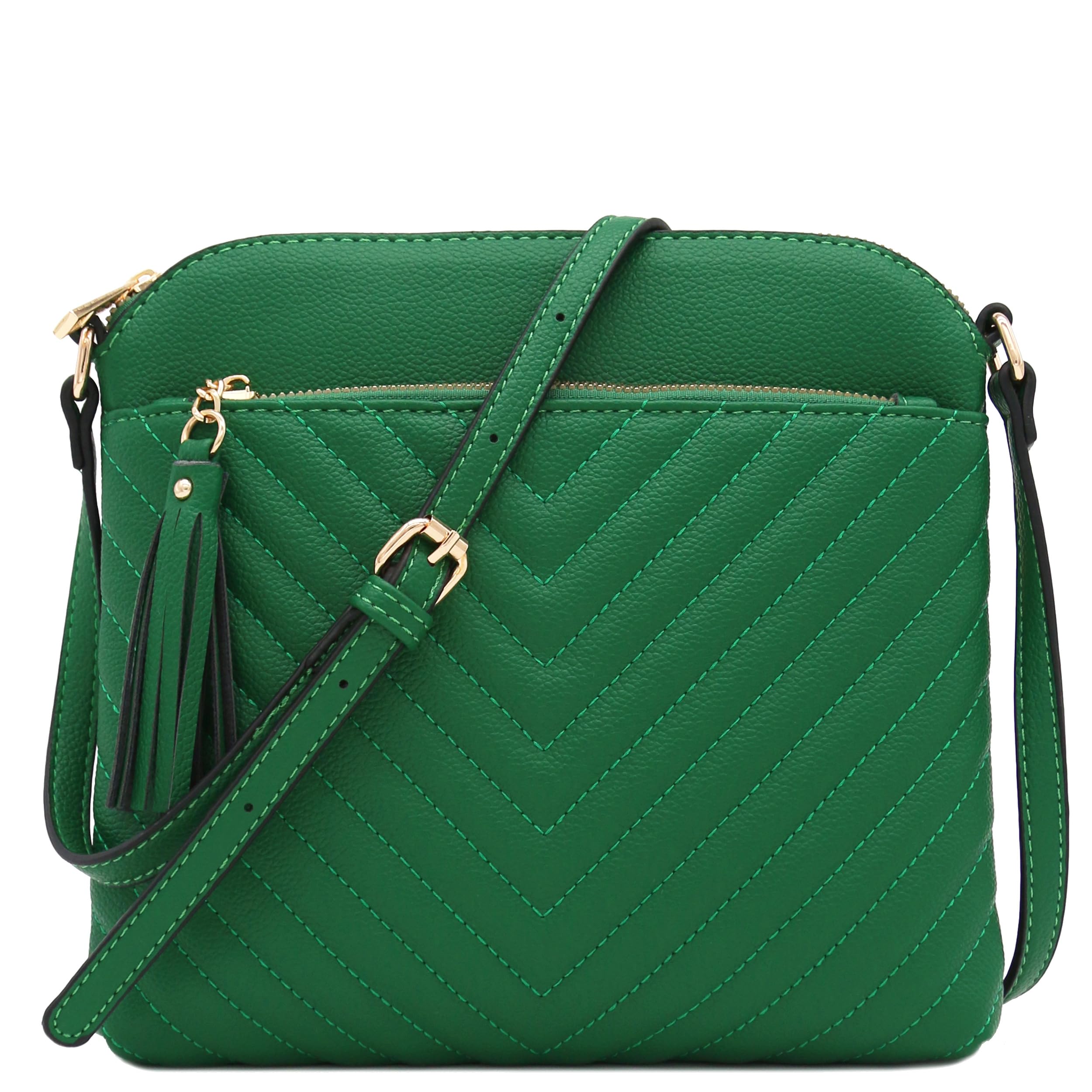 Chevron Quilted Medium Crossbody Bag with Tassel Accent