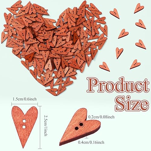Miniatura 2 de 200 botones de corazón a granel corazones de madera para manualidades, botones de madera de 1 pulgada a granel pequeños botones de corazón con 2