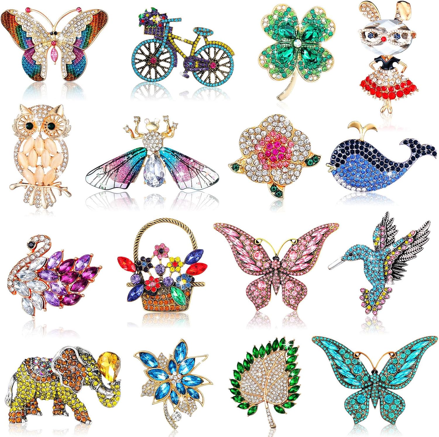 Sasylvia 16 Pcs Women Brooch Set Rhinestone Vintage Animal Insect Plant Pins Brooches Bulk for Women Girls Valentines gifts