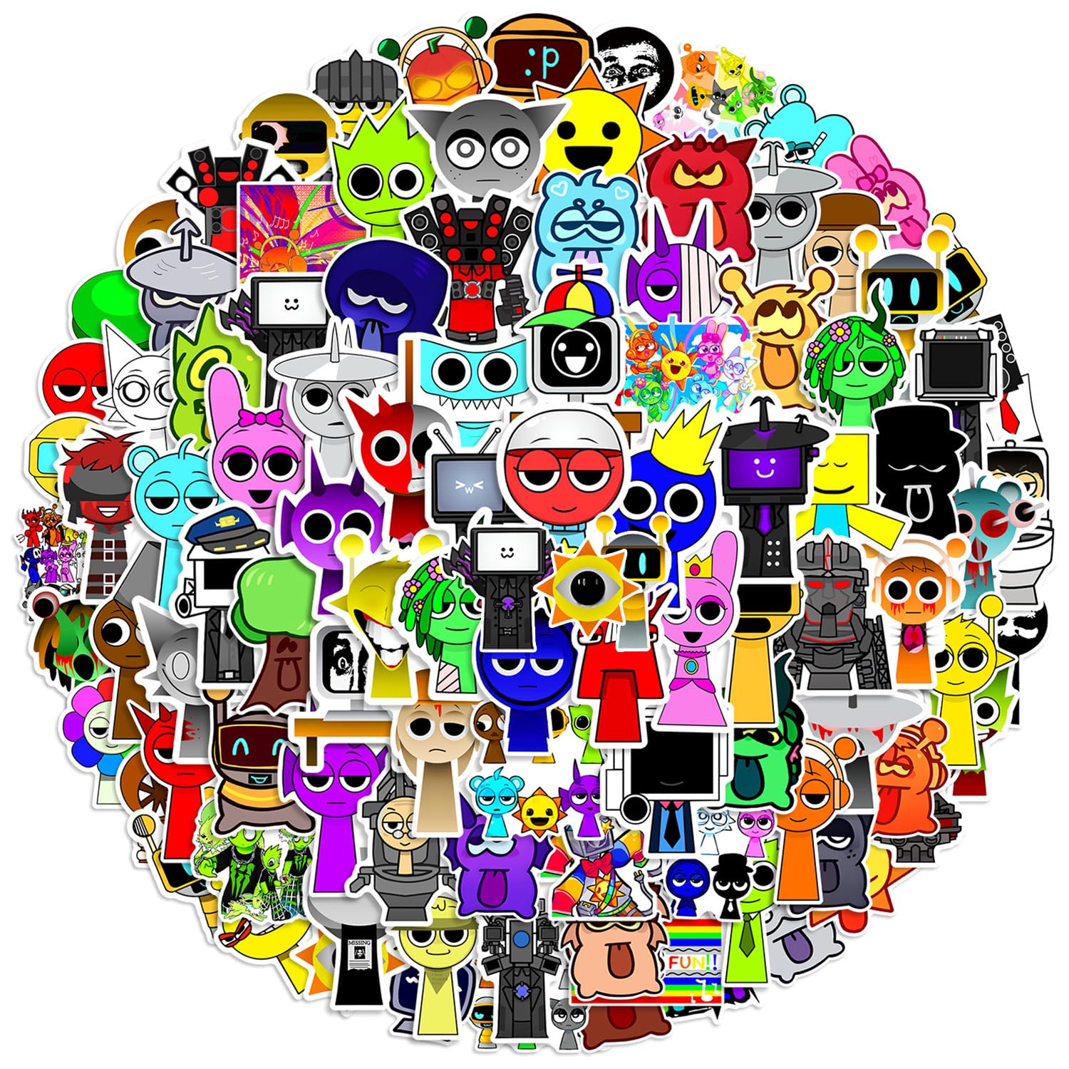 100Pcs Funny Sprunki Stickers Cute Cartoon Video Game Stickers Waterproof Vinyl Music Decals for Laptop Skateboard, Guitar
