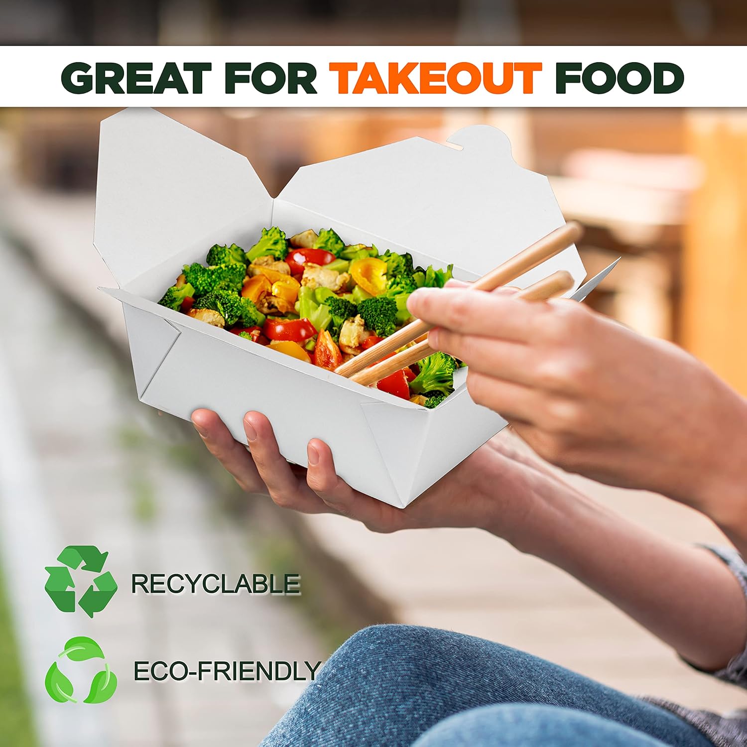 [50 Pack] 48 oz Paper Take Out Containers 6.8 x 5.5 x 2.5" - White Lunch Meal Food Boxes #8, Disposable Storage to Go Packaging, Microwave Safe, Leak Grease Resistant for Restaurant and Catering : Industrial & Scientific