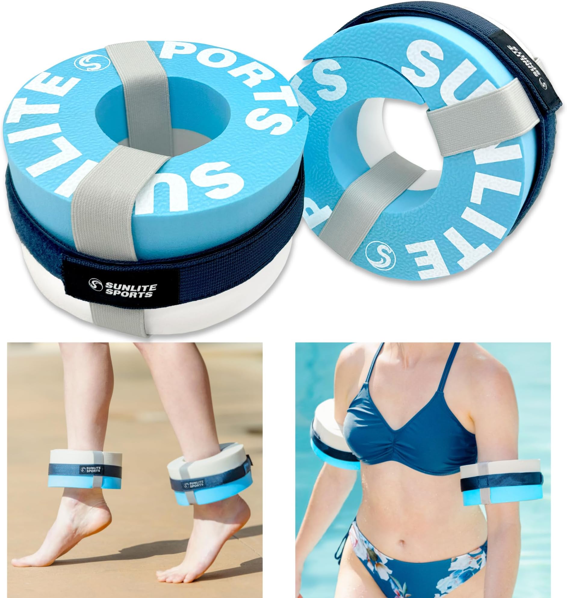 Sunlite Sports Foam Aquatic Cuffs, Weights for Water Exercise, High-Density EVA for Enhanced Pool Fitness Training, Water Aerobics Float Ring with Adjustable Webbing, Pack of 2