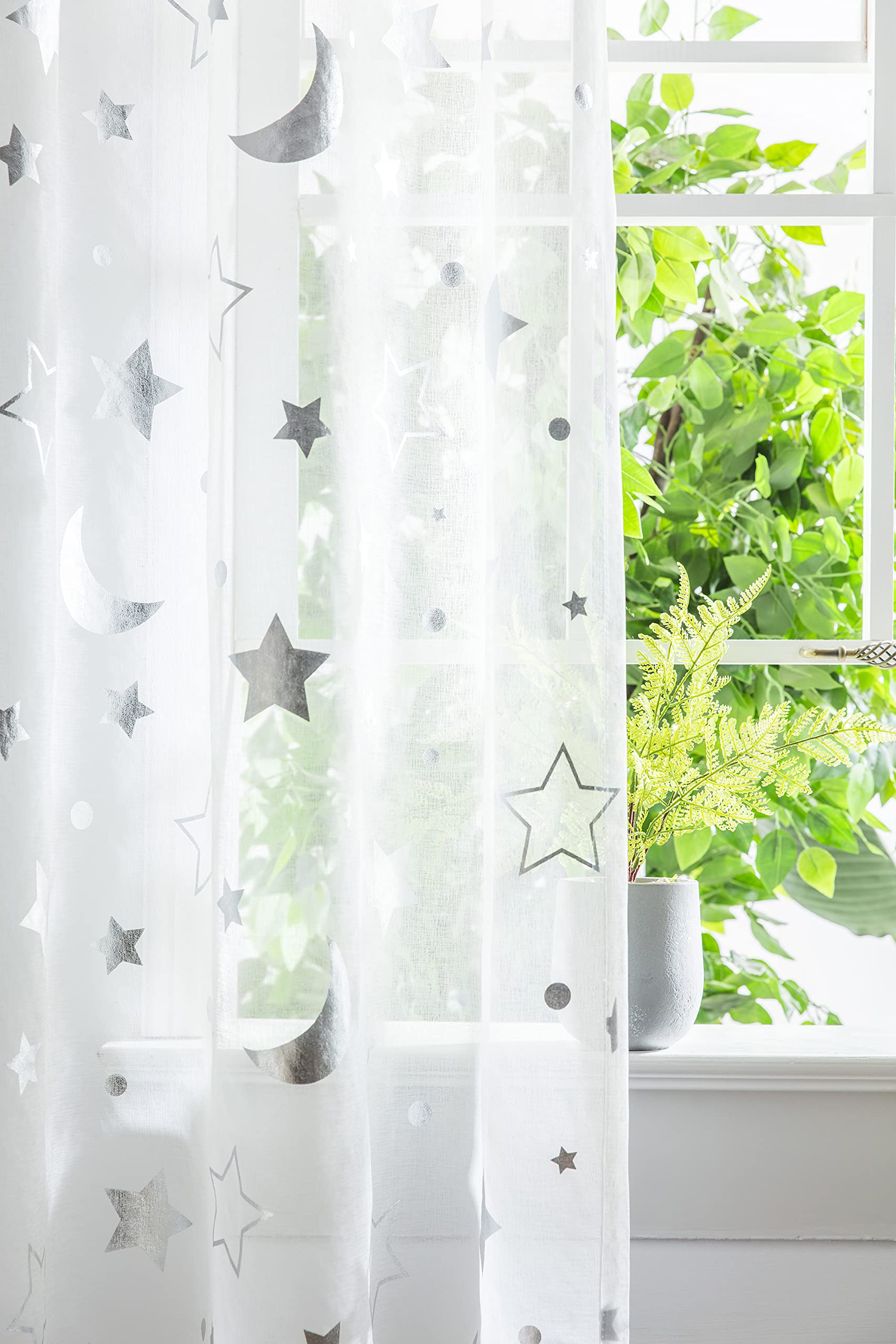 COOOSUN zon maan en sterren verduisterende gordijnen verduistering thermisch geïsoleerde polyester grommet top blind gordijn voor slaapkamer, woonkamer, 2 paneel (55 W x 84L inch