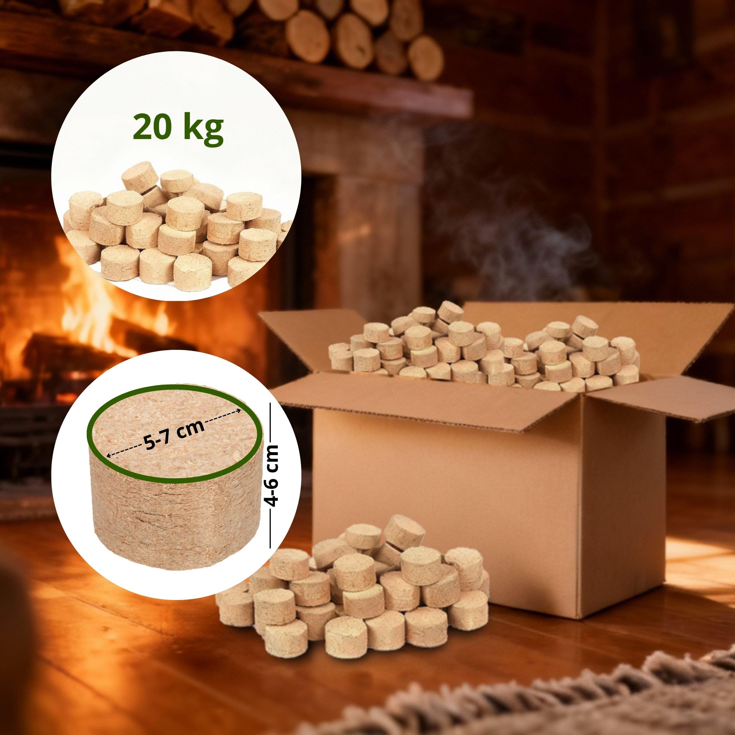 Floranica Holzbriketts 100% Gepresste Hartholzbriketts 20 kg Rundholzbriketts für Kamin Brikett Ideal für Kamin Ofen Kaminbriketts Holz Raketenofen Hohe Brennwert Raucharm
