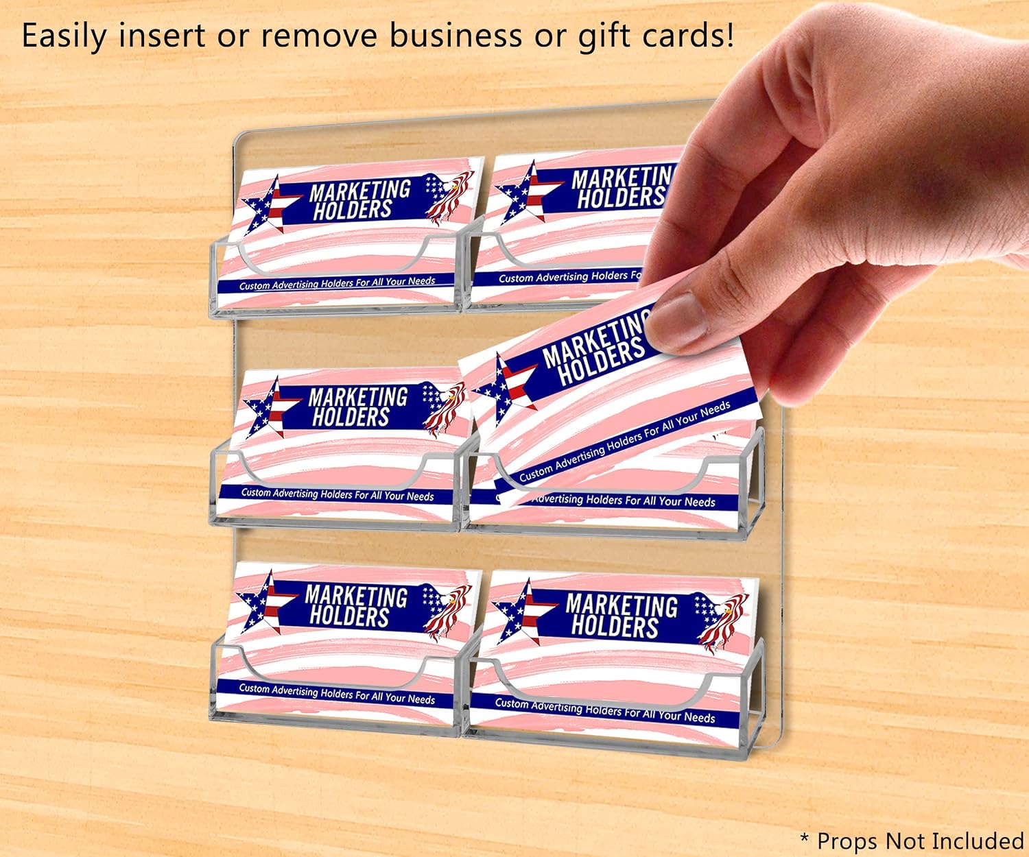 Marketing Holders 2 Pack Wall Mount Business Card Holder with Hanging Hardware 8.25" x 7.5" Clear Acrylic Organizer For 3.5" x 2" Horizontal Gift Membership Appointment Cards Display Rack