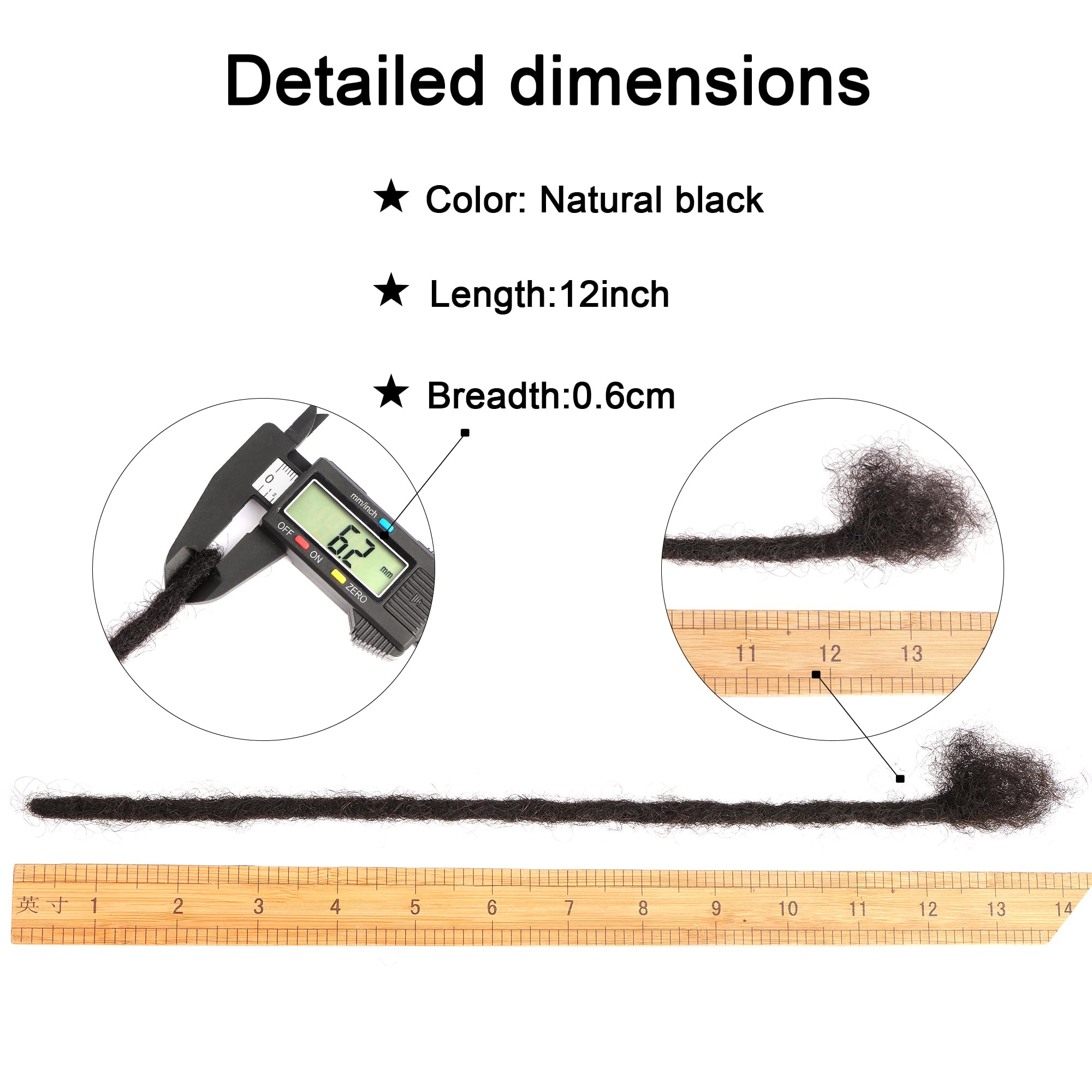 Orientfashion Human Hair Dreadlocks Extensions Natural Black Dreads Locs Wigs 10inch 0.6cm 60 Locs, #Natural Black - Image 2