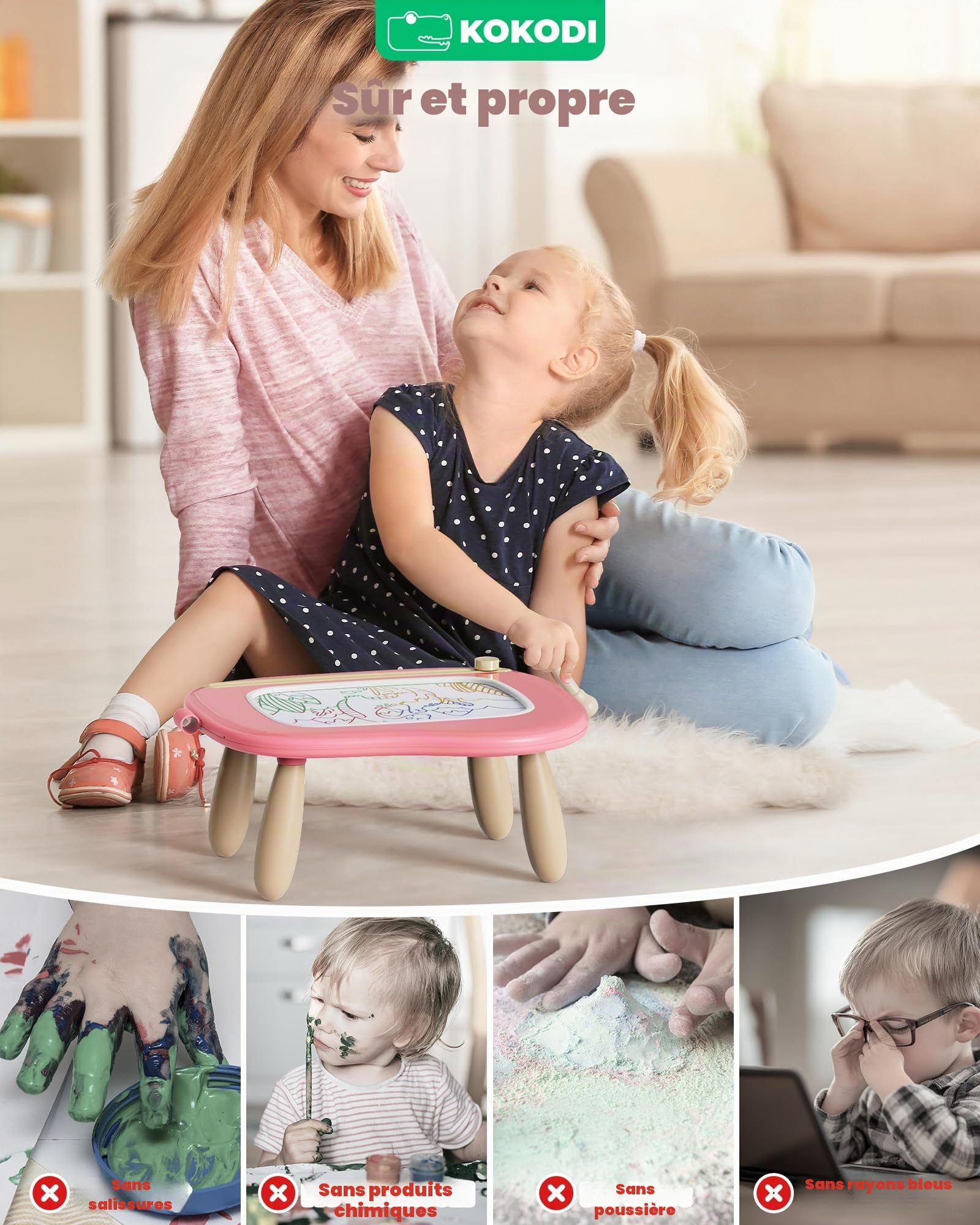 KOKODI Jouet Enfant 2 ans, Jouet Fille 2 ans, Ardoise Magique pour les Enfants, Jouets éducatifs de Voyage pour les Enfants de 1 2 3 ans, Cadeaux de Anniversaire Pâques (rose)