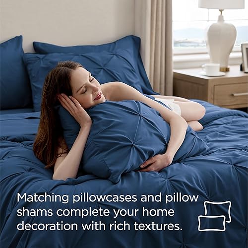 Miniatura 7 de BEDSURE Juego de ropa de cama con edredón tamaño King californiano de 7 piezas, diseño de pliegues, con edredón, sábanas, fundas de almohada y