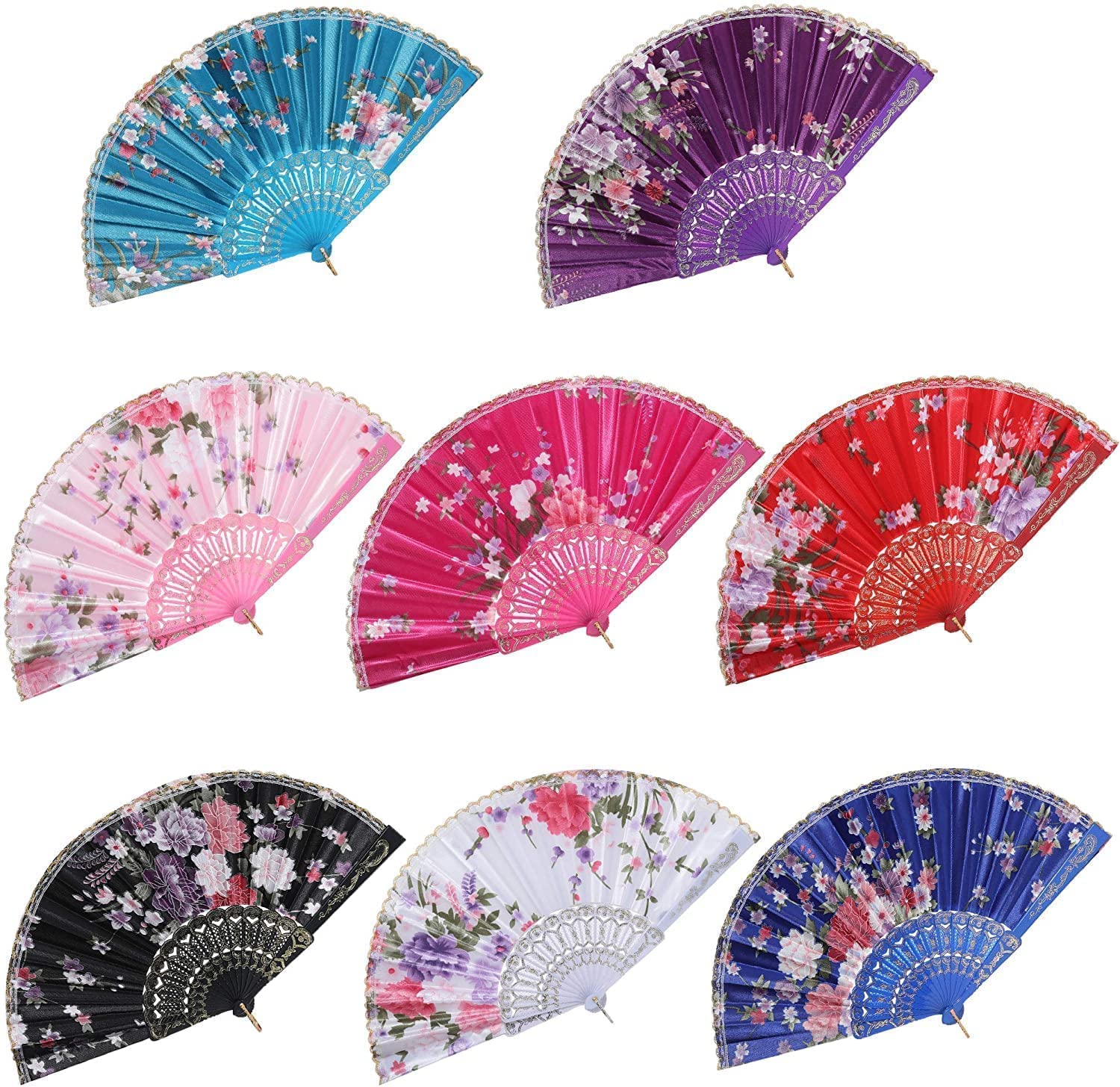 CraftsCollectionStore Hand Fan Silk Sakura Butterfly Printed Japanese Folding Hand Fan (Multi Colors) For Children and kids use