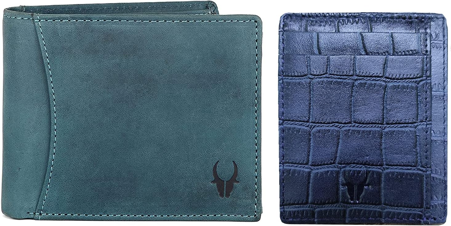 Leather Wallet for Men, 73BLUE HUNTER+CRD BLUE CROCO