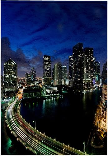 3dRose Toalla de mano 15x22 - Estados Unidos, Florida, Miami, horizonte elevado de la ciudad de Brickell Key, por la noche. Florida