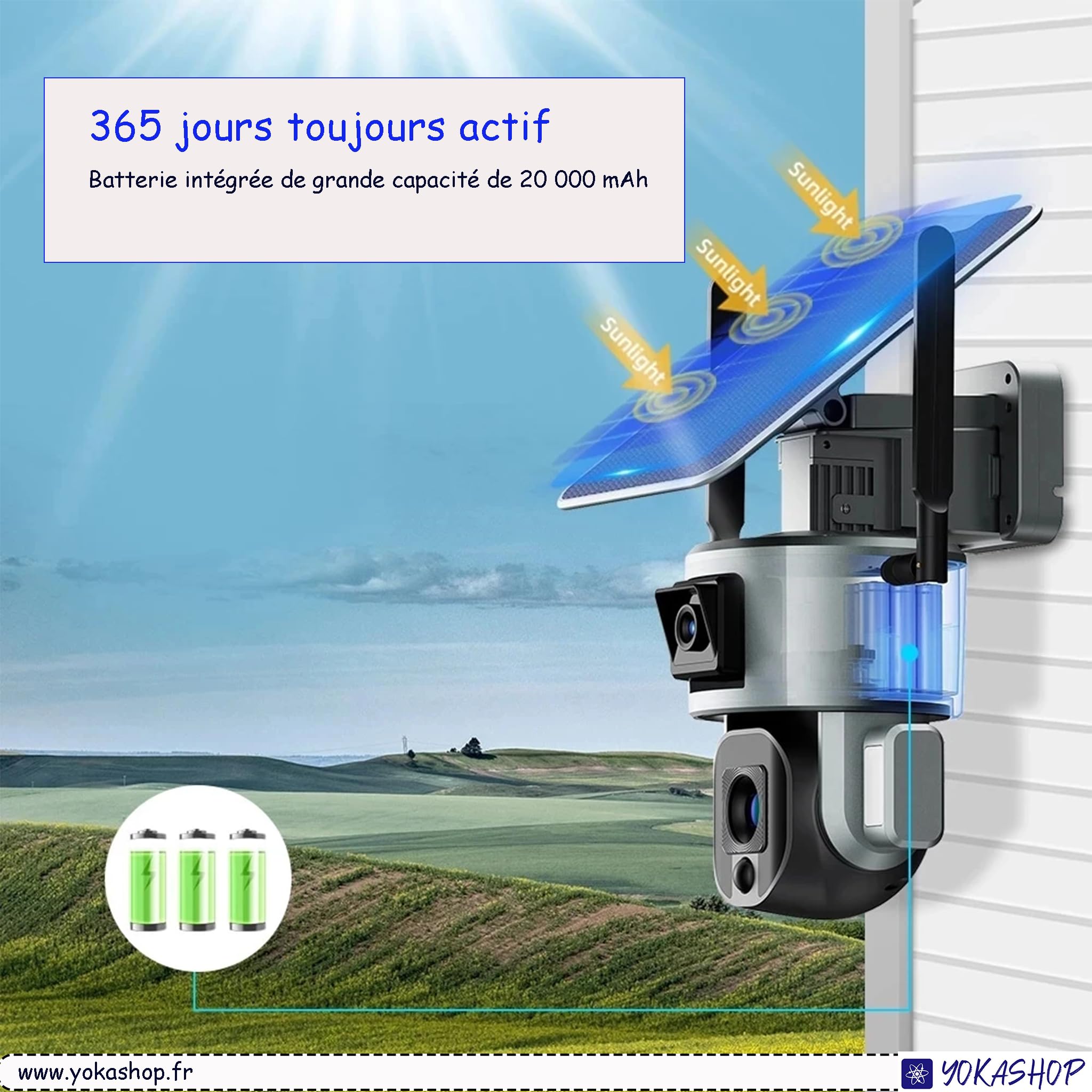 Telecamera di sorveglianza solare senza fili PTZ esterna, WiFi 360°, 4K/8MP, doppia lente zoom ottica 10X, rilevamento umano, audio bidirezionale, visione notturna, impermeabile IP66, 5 watt 20000mAh
