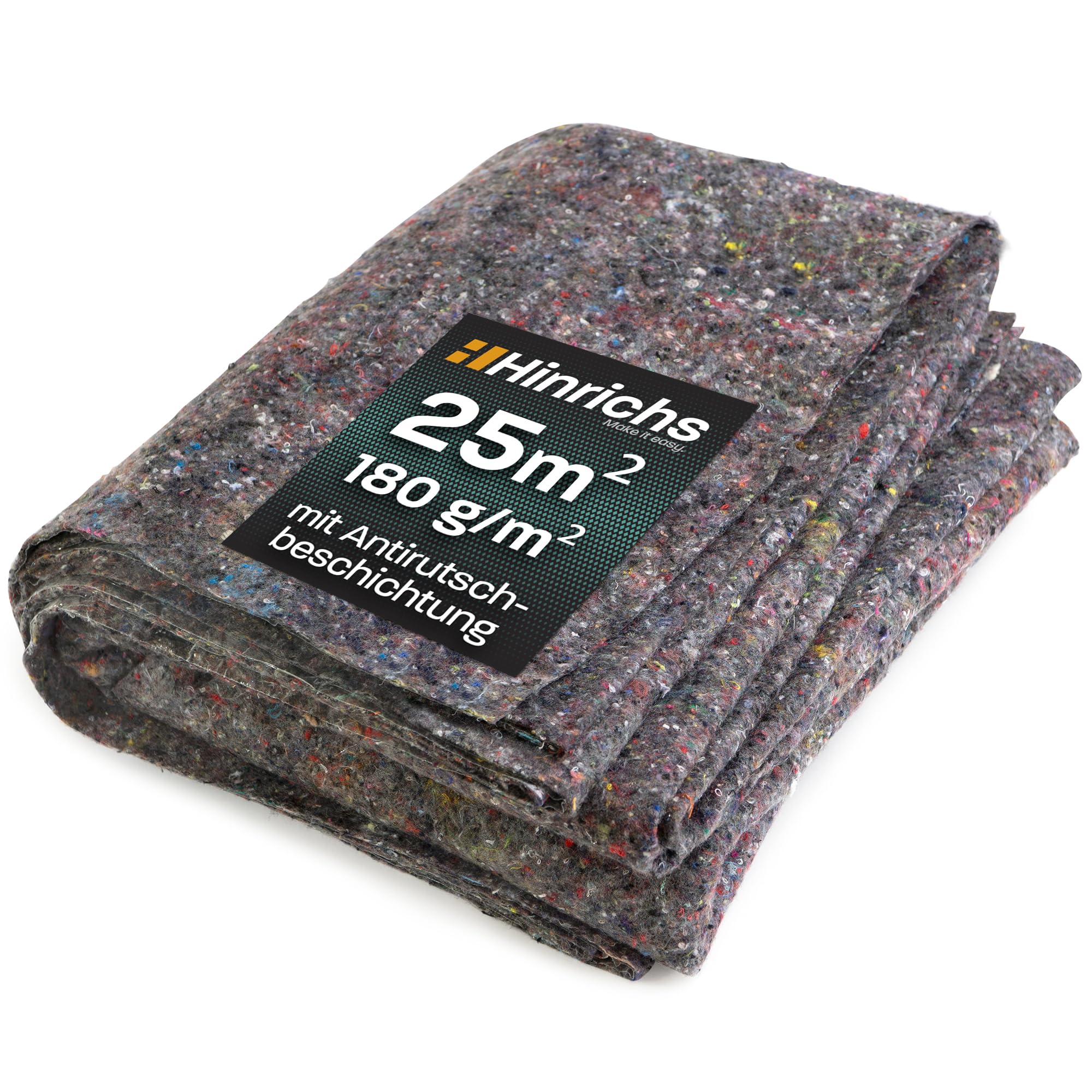 Hinrichs Malervlies 25m² 180g/m² - 5 Zuschnitte je 1x5m Maler-Abdeckvlies mit Anti-Rutsch Beschichtung - Abdeckfliesse für Boden - Allzweckvlies als Schutz für Boden, Treppen & Möbel