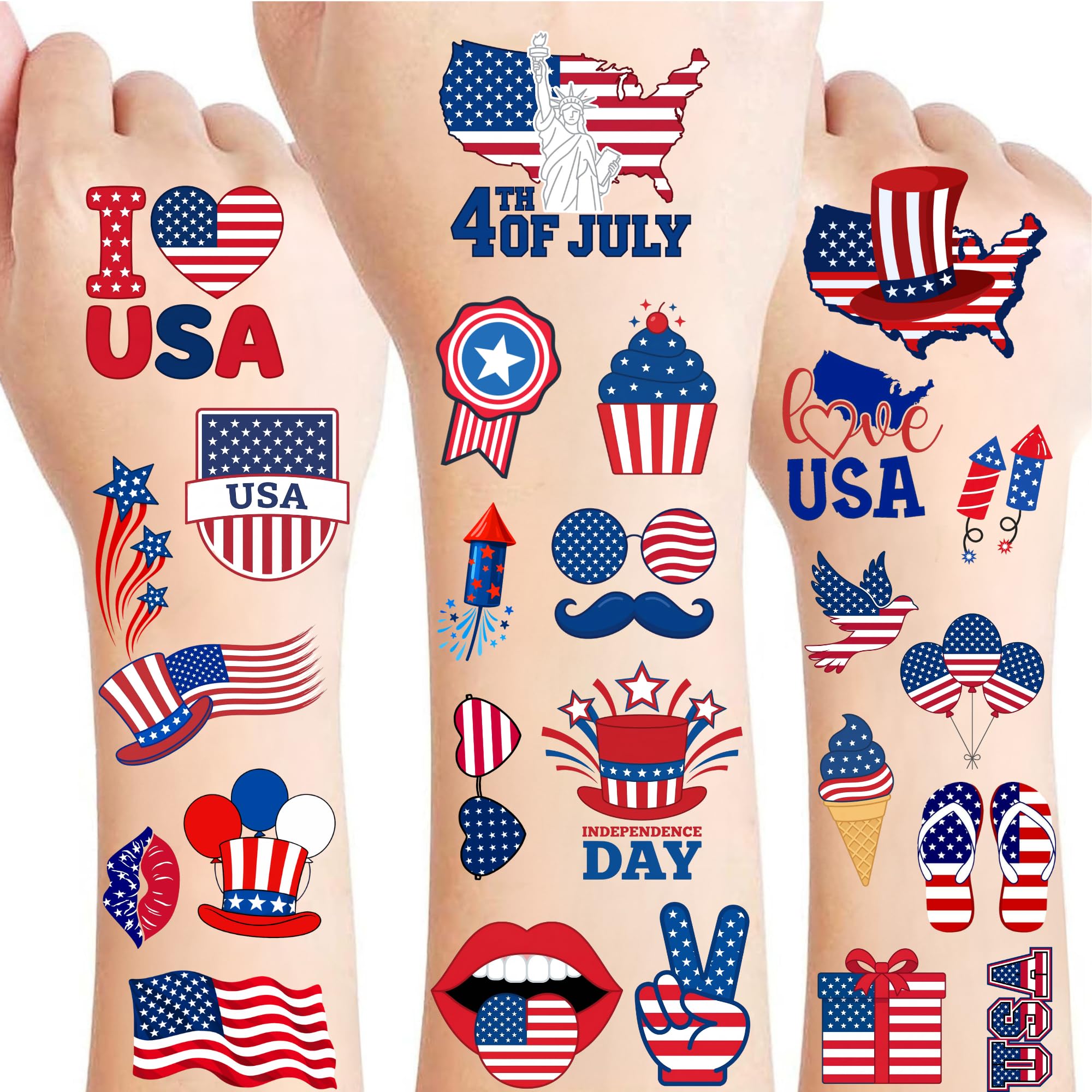CAVALATAT 80pcs Fourth of July Temporary Tattoos