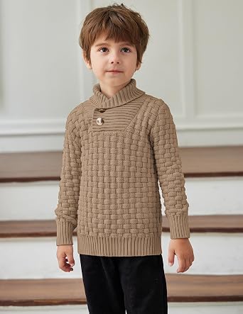 Arshiner Boys Crewneck Long Sleeve Textured Ribbed Edge Pullover Sweaters Button Up Knitted Sweater Tops