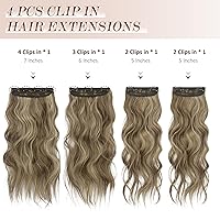 Vista 2 de FESHFEN Extensiones de Cabello con Clip - 4 PIEZAS Extensiones de Cabello Largas Onduladas Gruesas con Mechas con Clip Postizos de Cabeza Completa