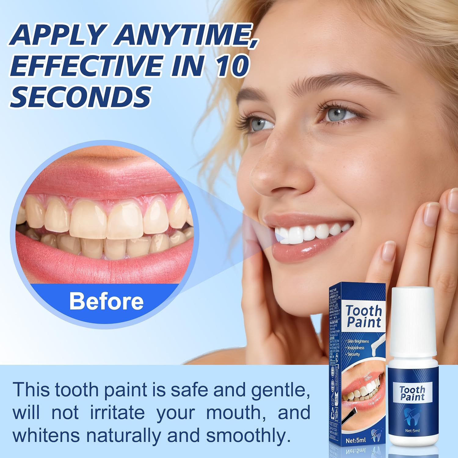Tooth Paint - Instant Teeth Whitening Paint for Yellow Teeth, Smokers and Coffee Lovers, Creates a Dazzling White Smile in Minutes