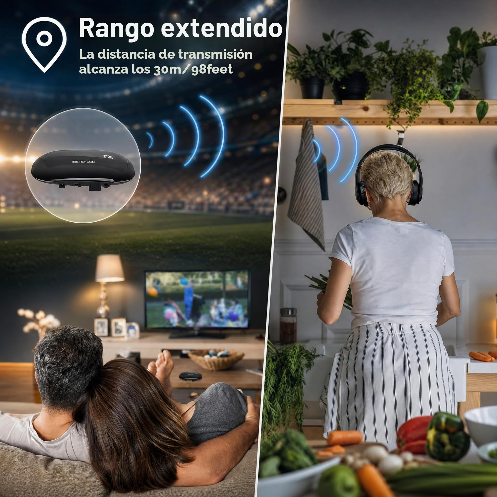 Retekess TA005 Auriculares Inalámbricos para TV,Auriculares TV Inalámbricos,Batería Recargable Integrada,Compatible con Entrada Estéreo,AUX y RCA,Alto Volumen para Personas Mayores