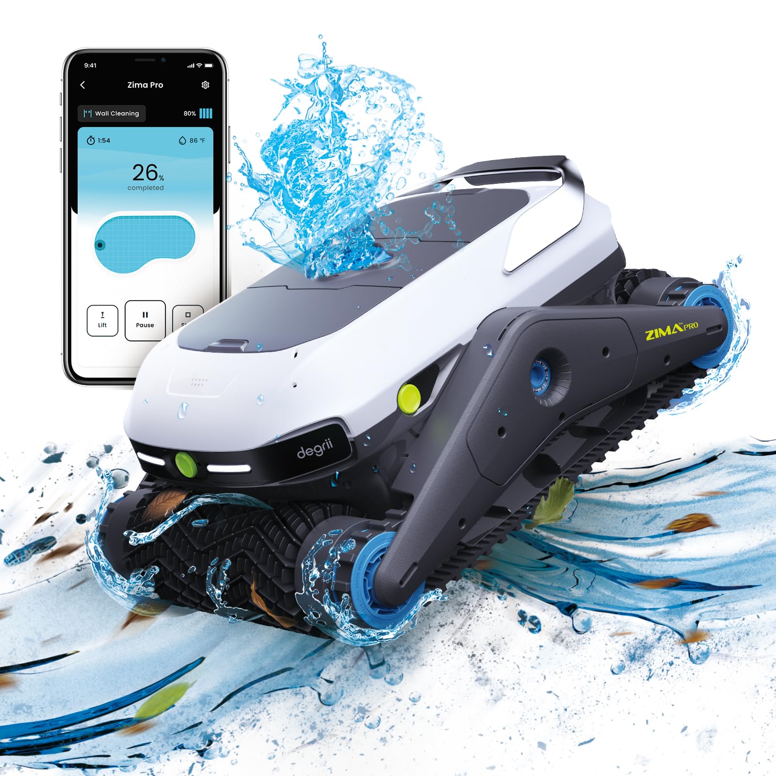 Degrii 2024 Nuevo Robot Limpiafondos Piscina Sin Cable, Aspirador Piscina Automatico, Radar Ultrasónico, Aspiración Automática, hasta 210 Minutos/5000 Pies Cuadrados de Cobertura/Control de Aplicación