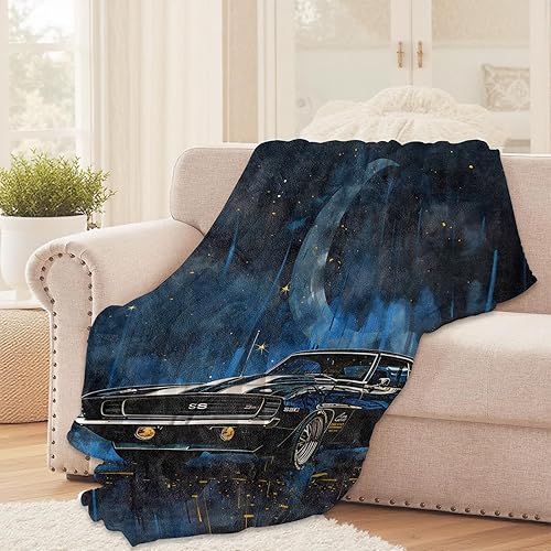 Miniatura 2 de Manta retro con diseño de automóvil musculoso para niñas, niños y adultos, 50 x 60 pulgadas, acogedora manta de franela para dormitorio, campamento,