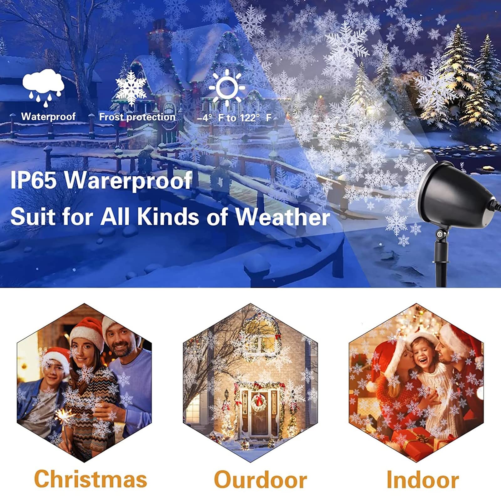 Esterno/Interno Proiettore Luci Natale, Lampada di Proiezione a LED, Impermeabile IP65 Tempesta di Neve Proiettore Natale per Esterni per Natale, Feste E Matrimoni