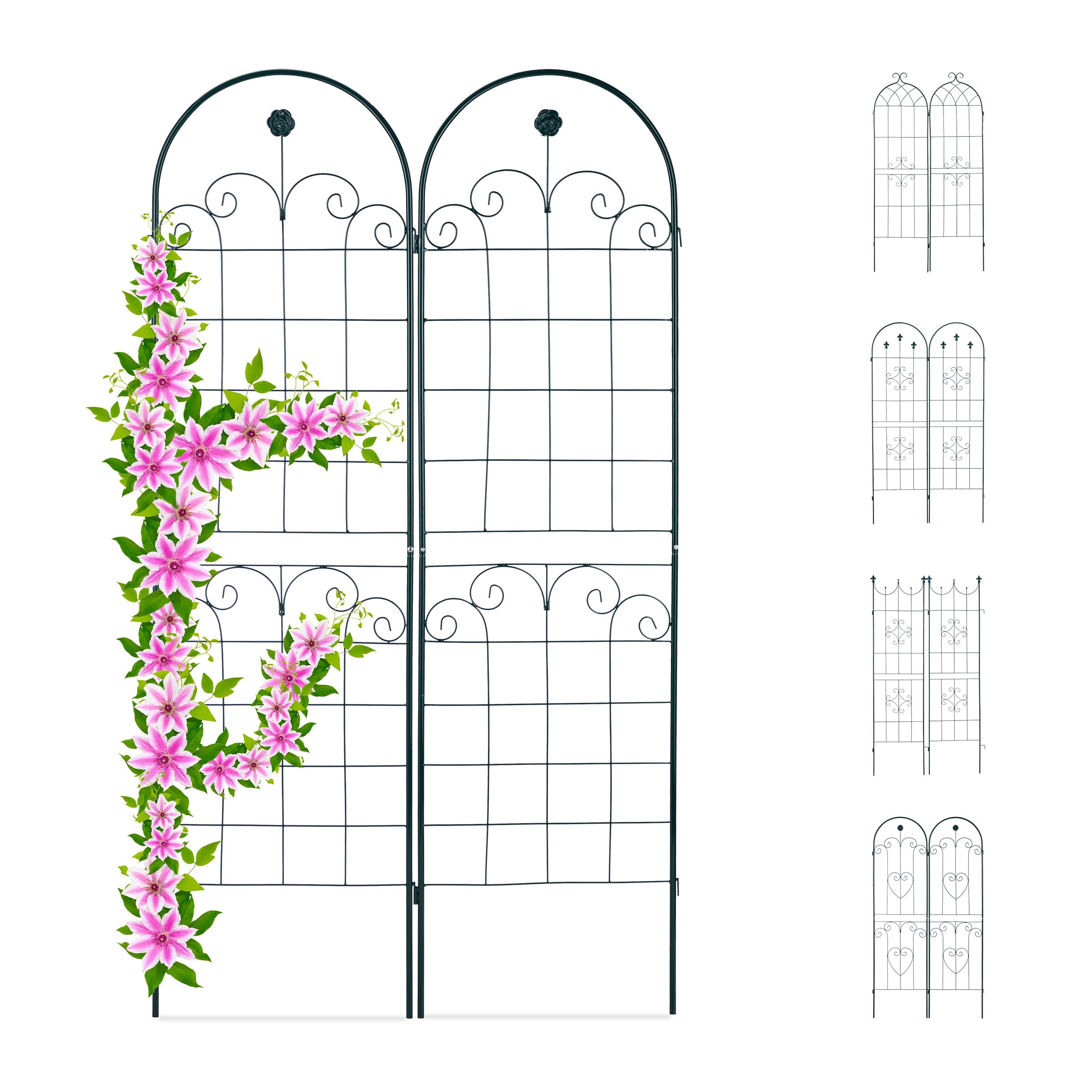 Relaxdays Treillis Jardin Fer Set de 2 clôture Plante grimpante Grille Fleurs Arceau Rosier 180 x 50 cm B, Vert foncé