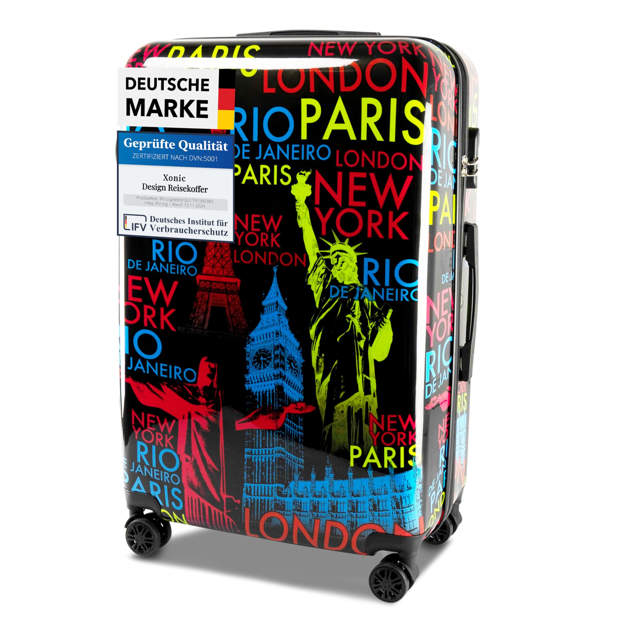 Xonic Design Reisekoffer - Hartschalen-Koffer mit 360° Leichtlauf-Rollen - hochwertiger Trolley mit Zahlenschloss Polycarbonat in M-L-XL oder Set