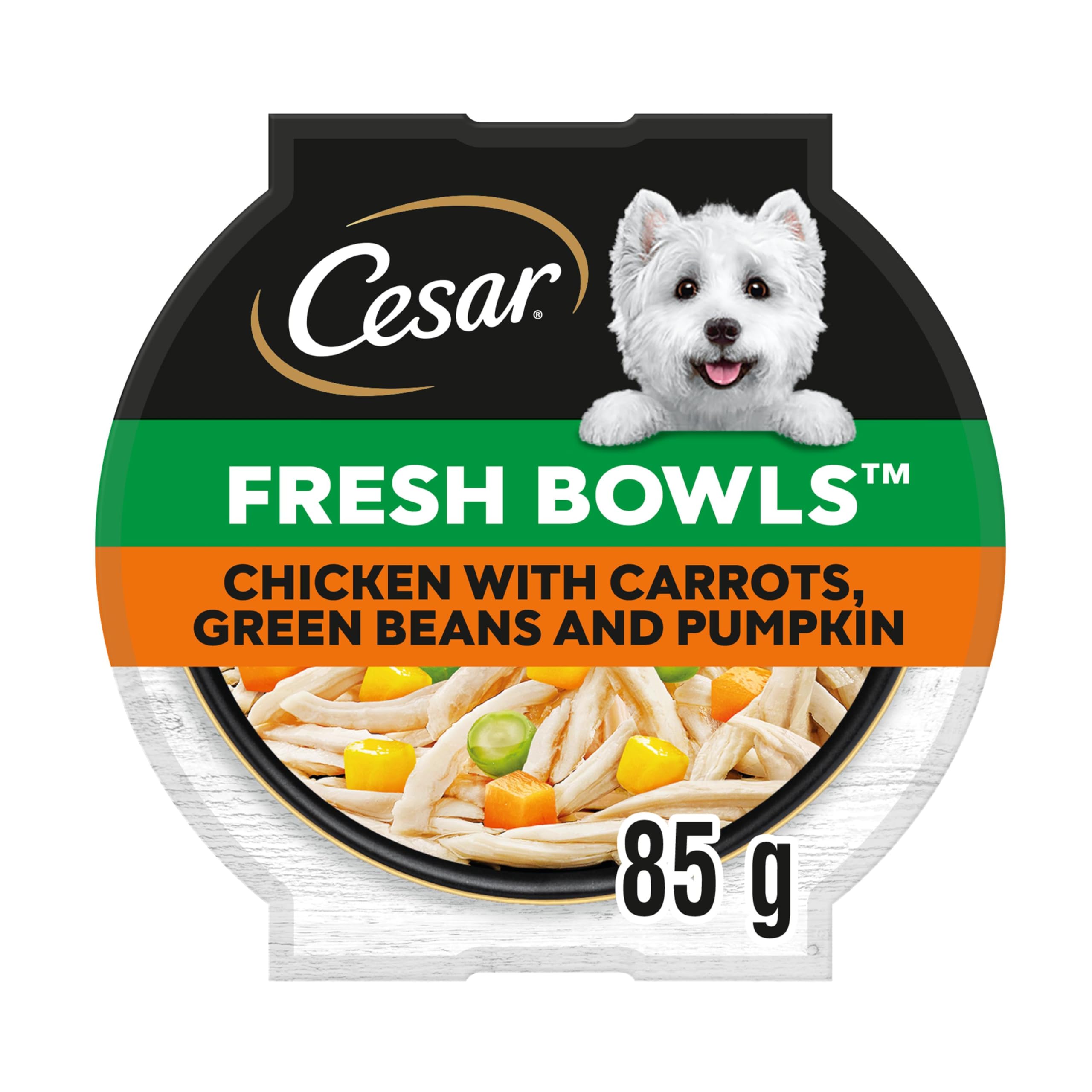 CESAR Fresh Bowl Adult Dog with Chicken,Carrots,Beans,Pumpkin in Gravy 85g (Pack of 10), 85 g (Pack of 10)