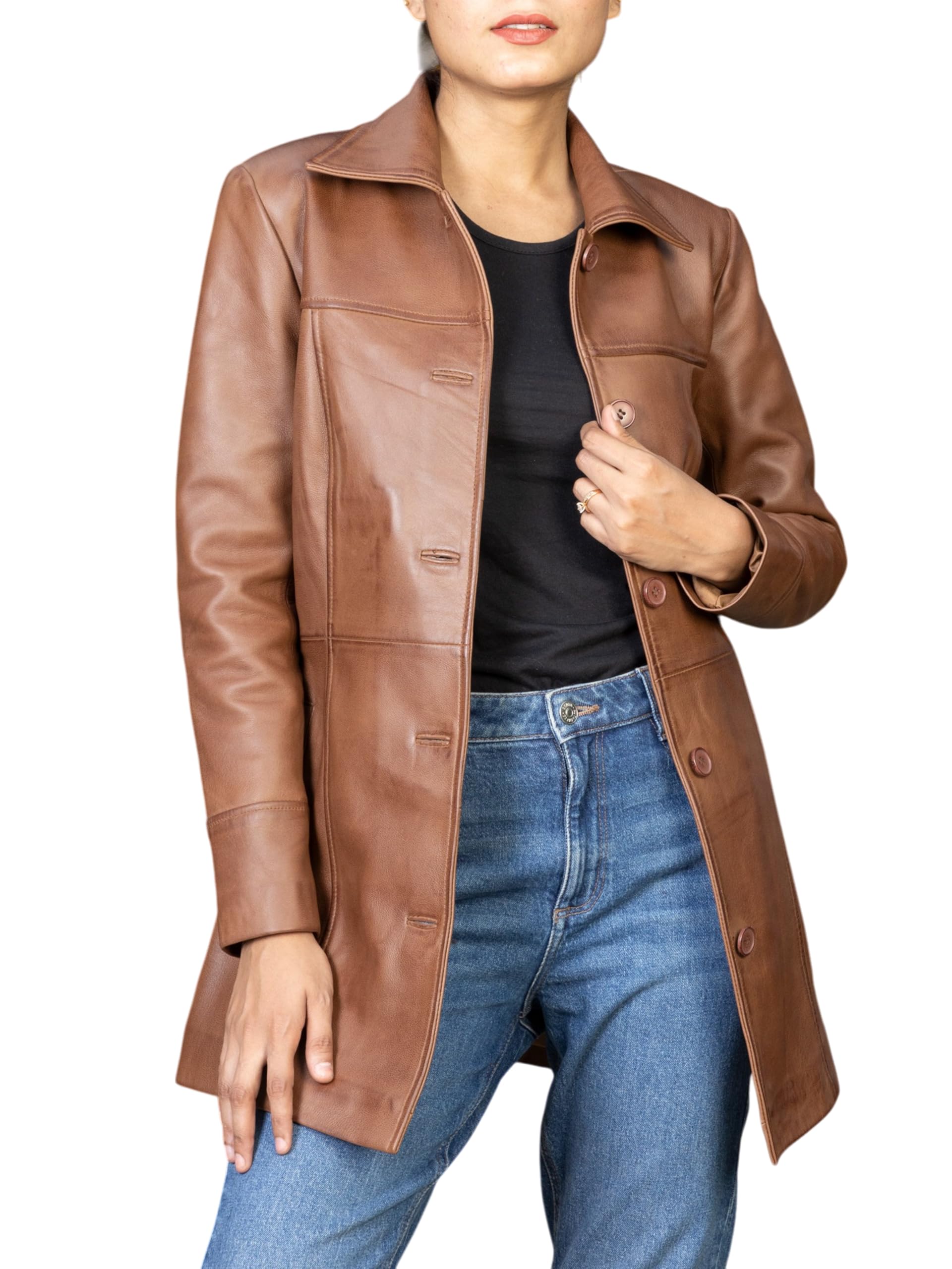 Jild Casual Car Coat Lambskin Leather Jacket Women Length Blazer Overcoat Style Leather Long Coat Women