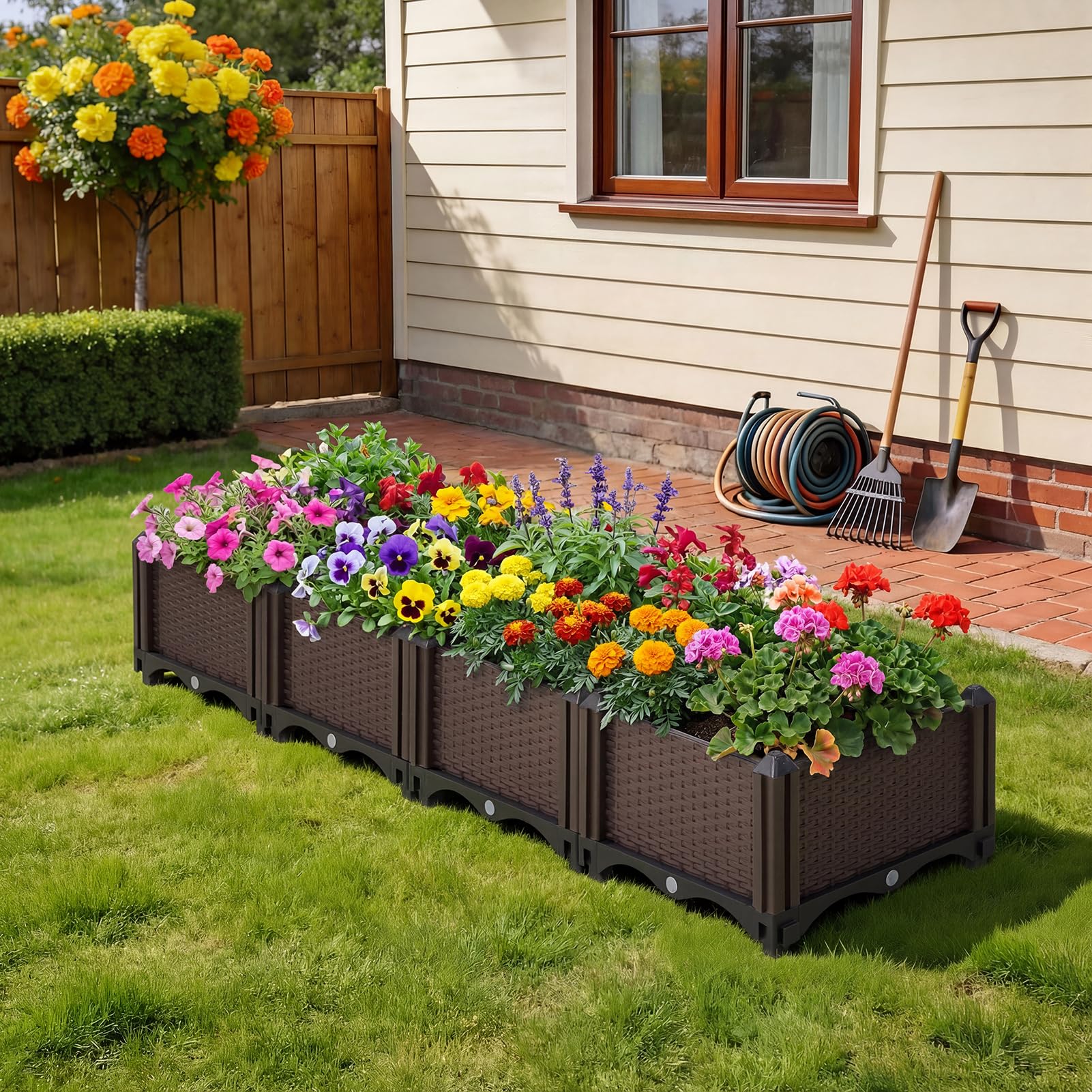 Warmiehomy Self Watering Raised Garden Bed Set of 4, Brown