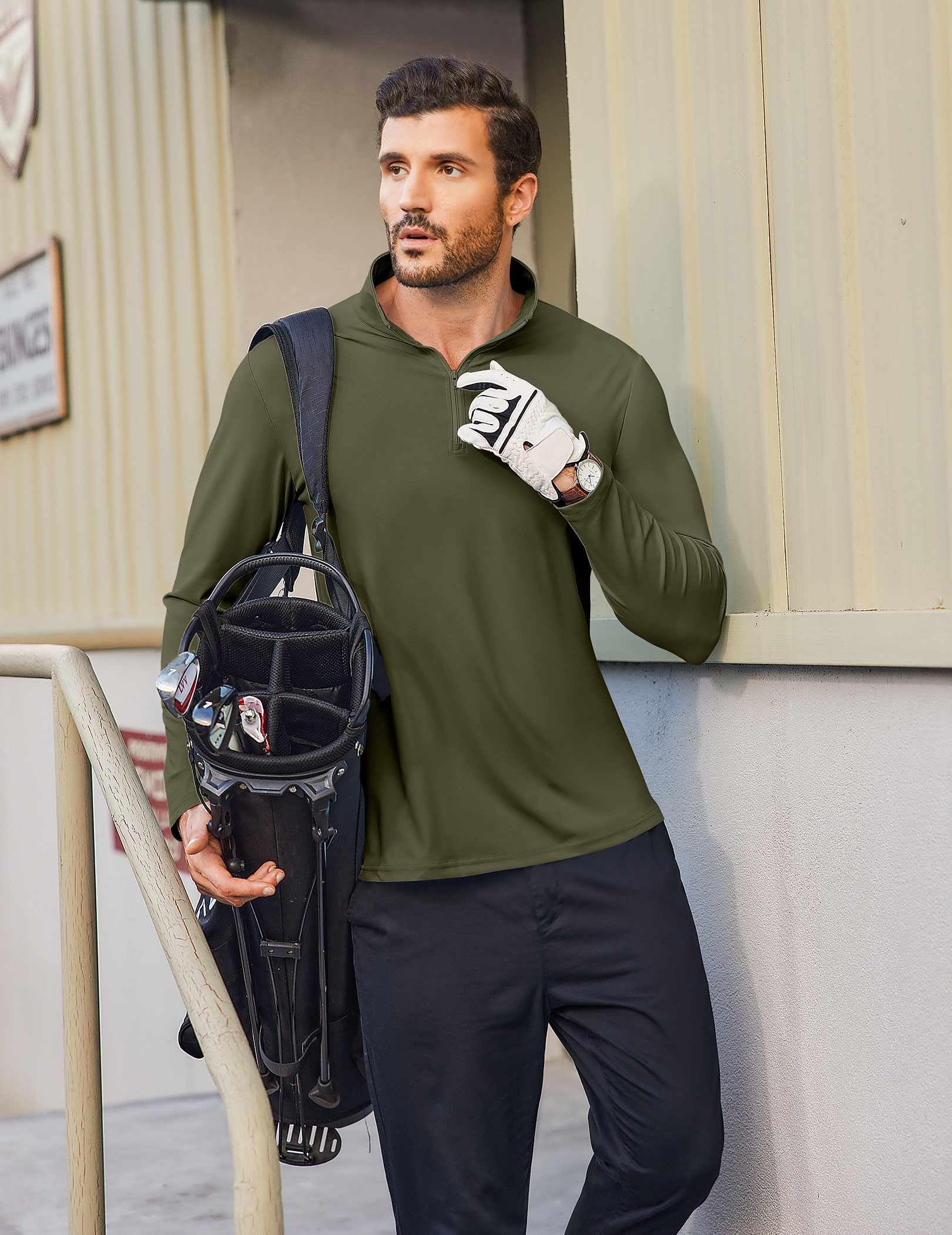 COOFANDY Maglia da uomo a maniche lunghe con cerniera a un quarto, protezione solare UPF 50+, rash guard, atletica, golf, corsa