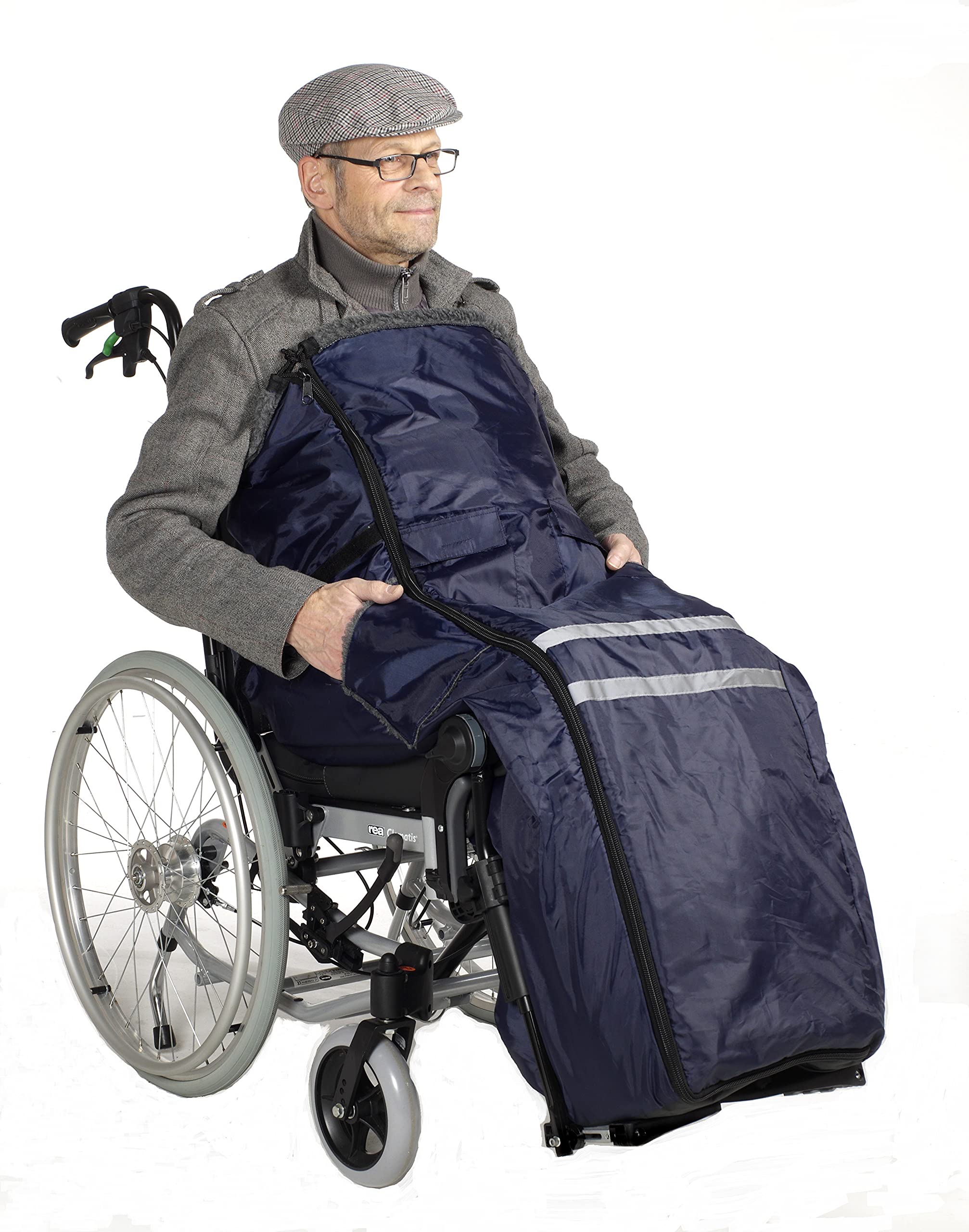 Saco térmico para silla de ruedas (forro de piel sintética, incluye bolsillo lateral), color azul