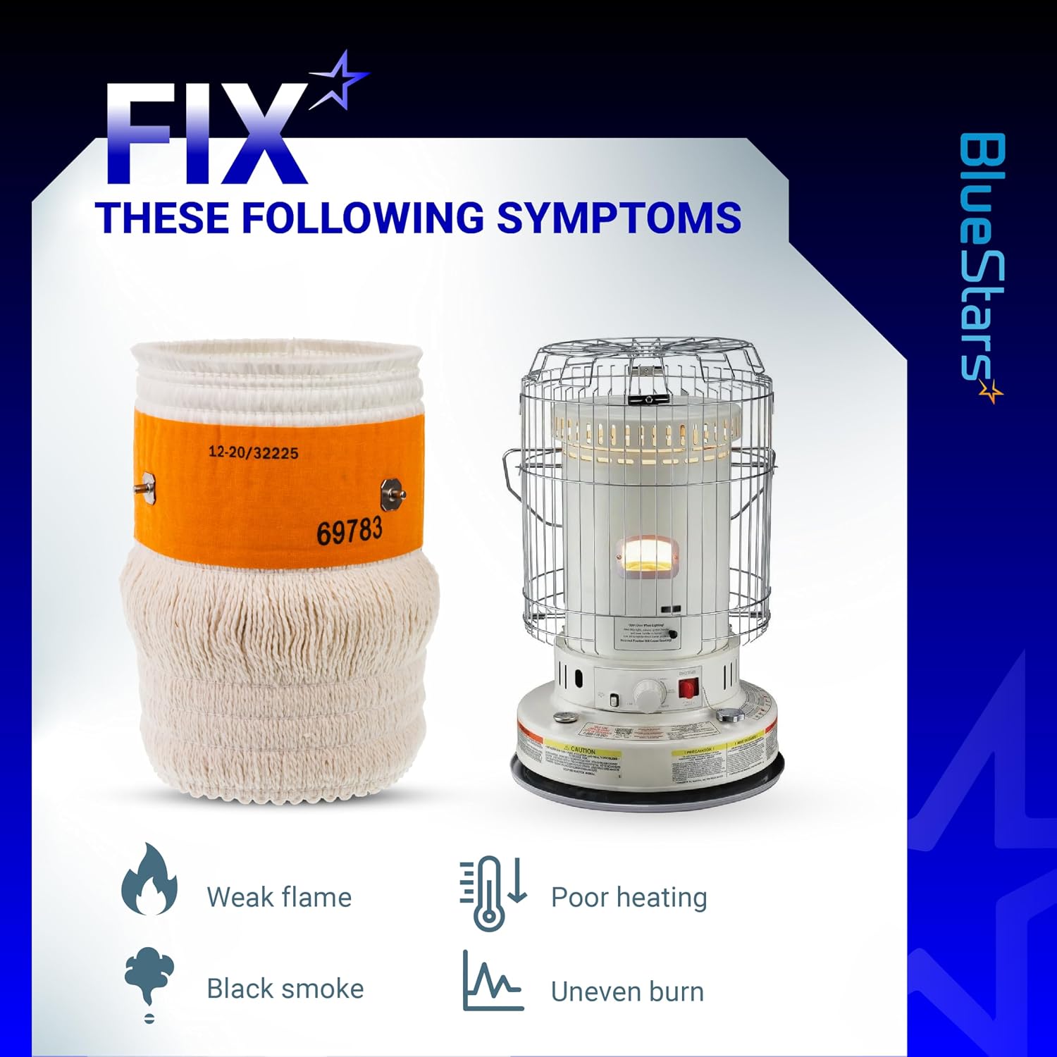 BlueStars 32225 Wick - Fit for Kero World KW-24C DuraHeat DH-2300 Dyna-GLO CV-2300&RMC-95C Envirotemp CV-2300 Keroheat CV-2300 Kerosene Heater Replacement Wicks White (Pack of 2)