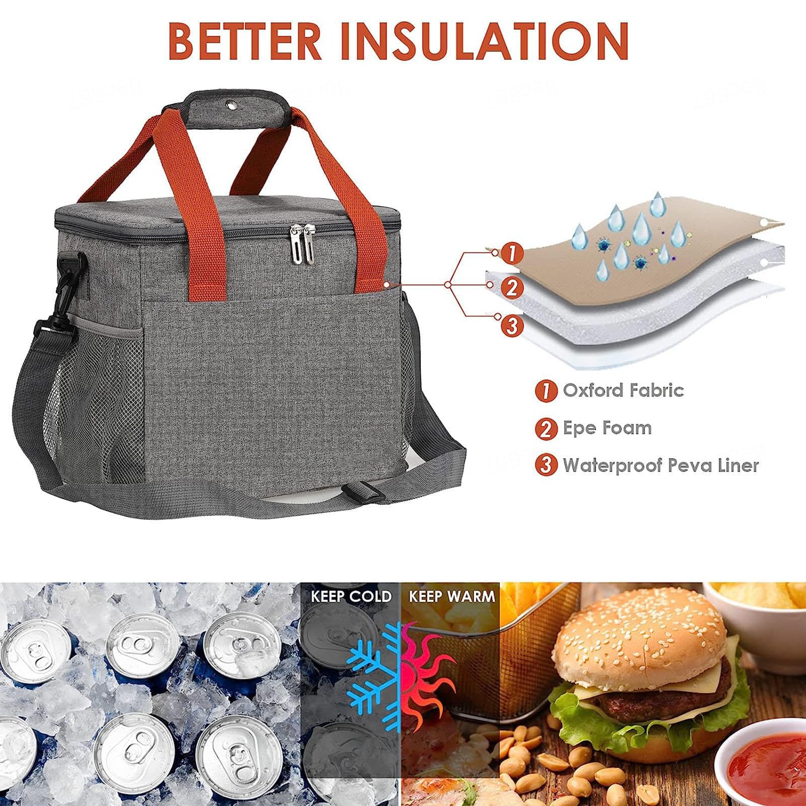 Glacière Souple 15 L avec bandoulière, étanche et réutilisable pour Homme et Femme, Parfaite pour Le Travail, l'extérieur, Le Camping et Les Voyages.