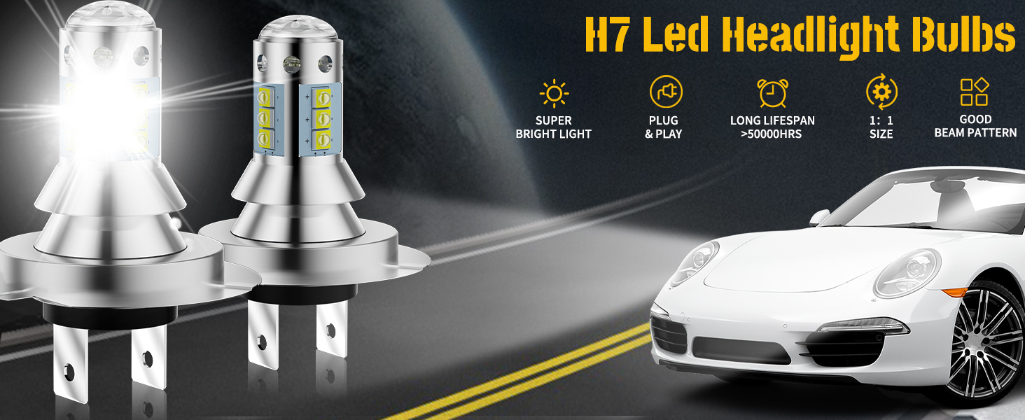 NOVSIGHT Kit de Conversion Ampoules H7 LED de Voiture - Phares de Auto 18000LM/ 80W 6500K Blanc Lampes de Remplacement pour Ampoules Halogènes/Xénons Réglable