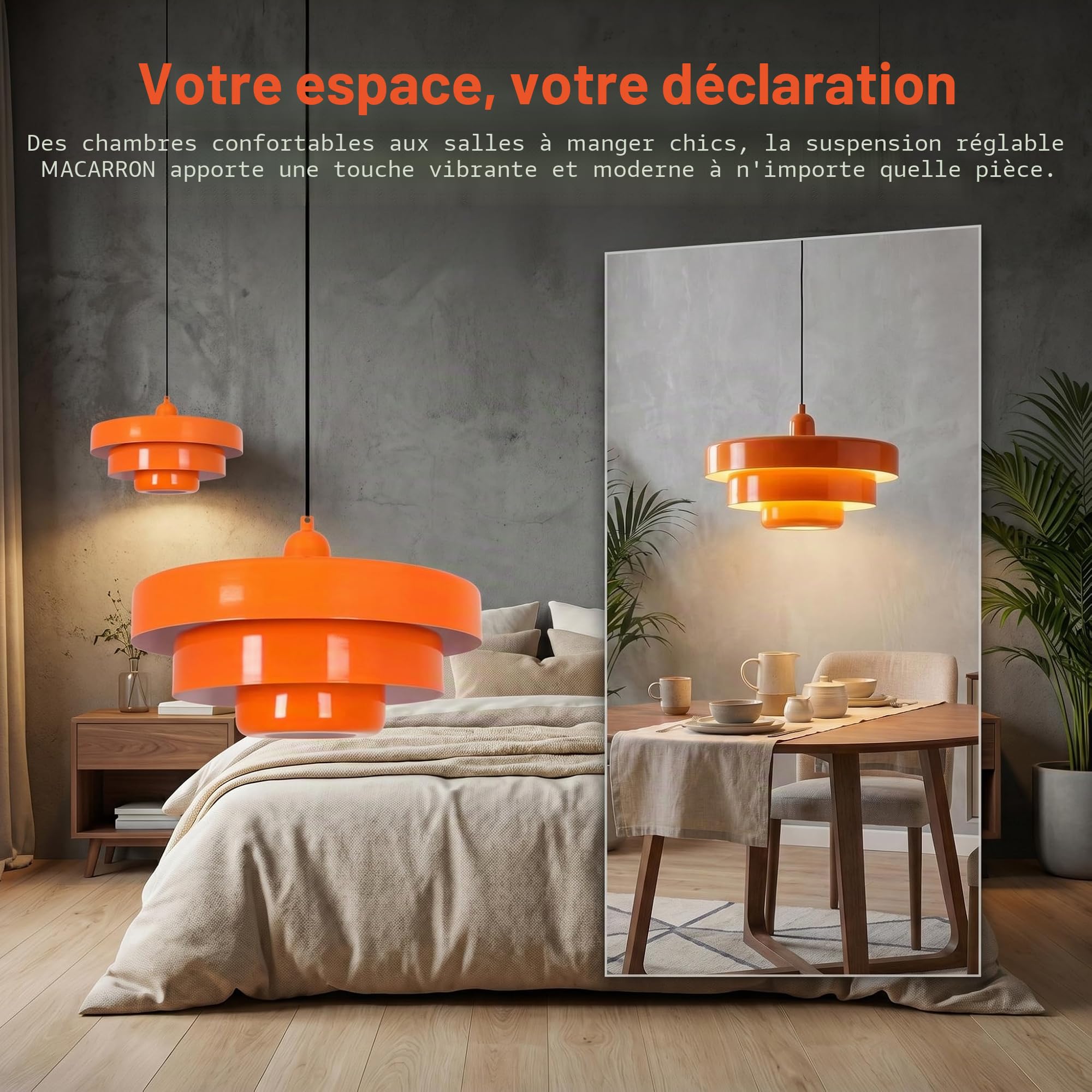 BARCELONA LED Suspension Macarron E27 Bauhaus Orange Ø35 Cm