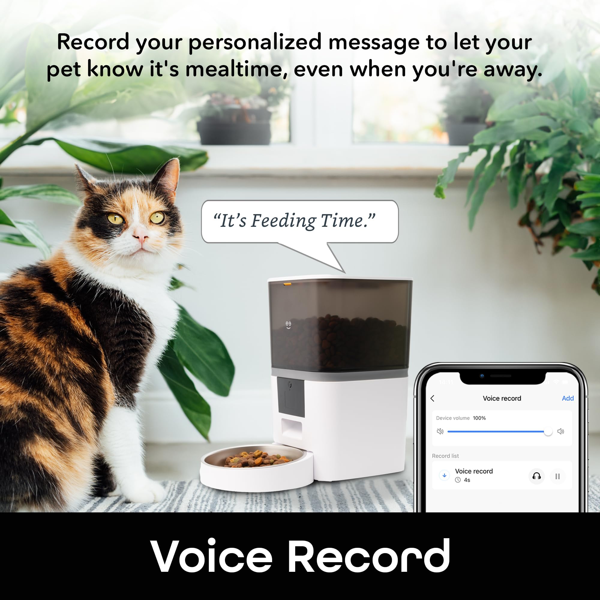 Geeni 6L Smart Pet Feeder - Automatic Cat and Dog Food Dispenser, WiFi Control, Voice Recorder, Battery Backup, Large Capacity, Portion Control - White