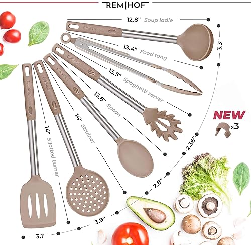 Miniatura 2 de Juego de utensilios de cocina de silicona, utensilios de cocina antiadherentes de silicona y acero inoxidable, espátula, cucharón, servidor de