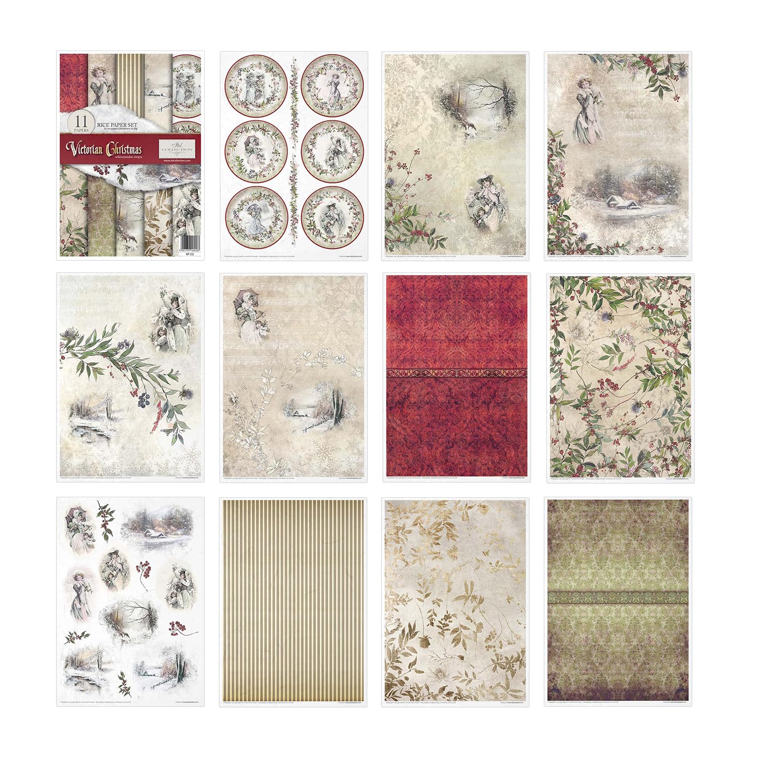 TD Collection - Rice Paper Creative Set, A4, Decoupage, Rice Paper Sheet, 29.7 x 21 cm, Multi-Coloured (Victorian Christmas, RP033) - Image 2