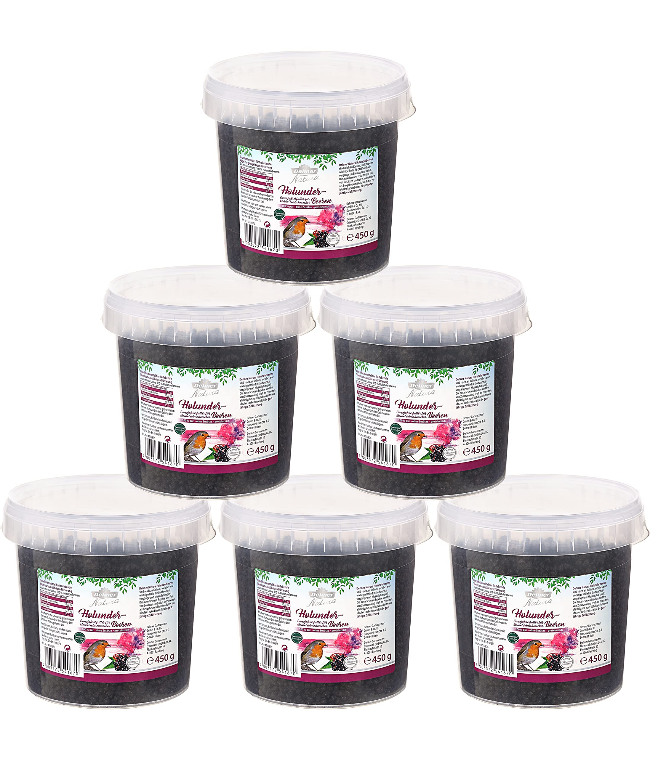 Dehner Premium Natura karma dla dzikich ptaków, czarny bez, 6 x 450 g (2,7 kg)