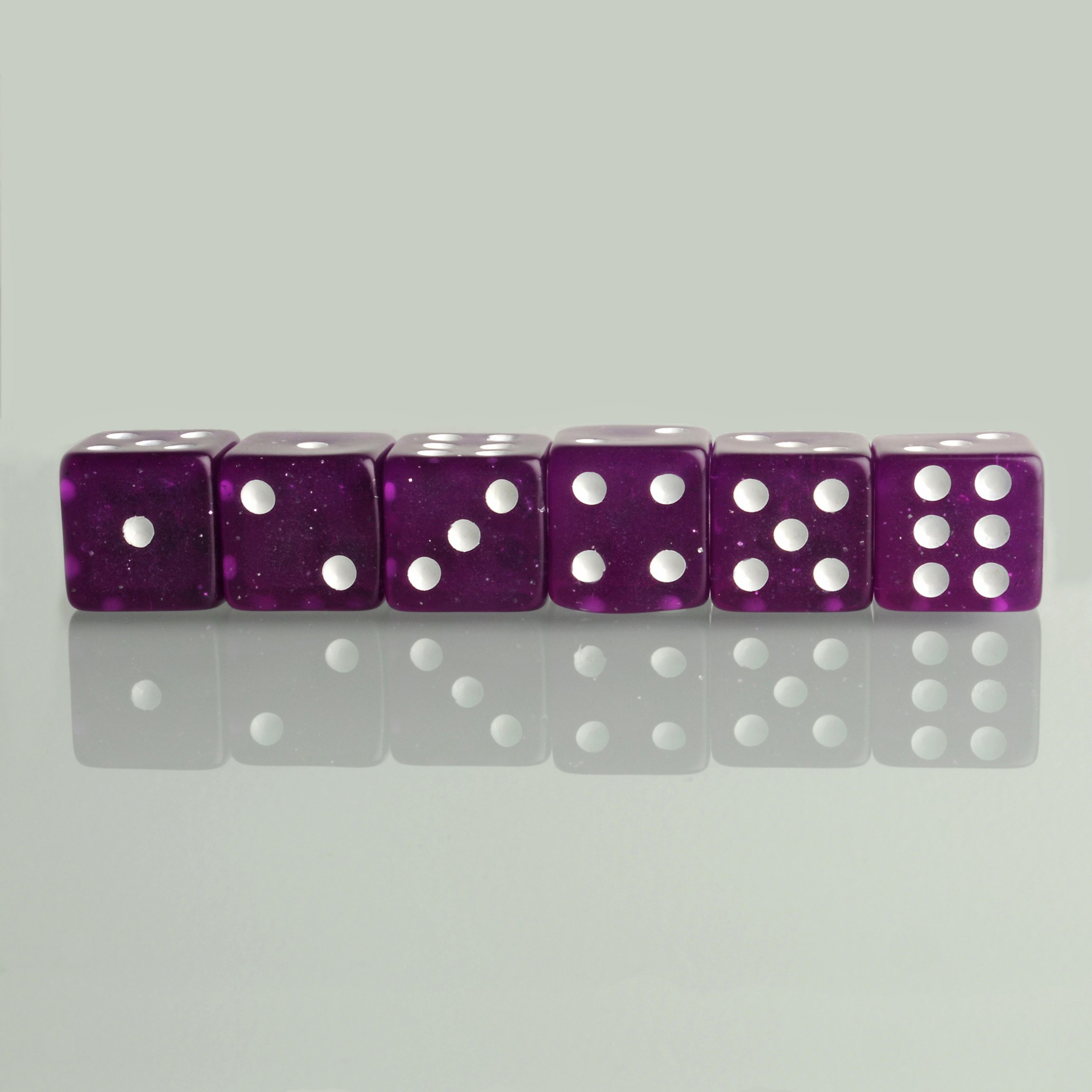 WE Games Clear Purple Dice Set - 6 Sided Dice for Dice Games - 6 Dice with Rounded Corners in Canvas Bag - Durable Plastic, 16mm, Amethyst Purple with White Pips