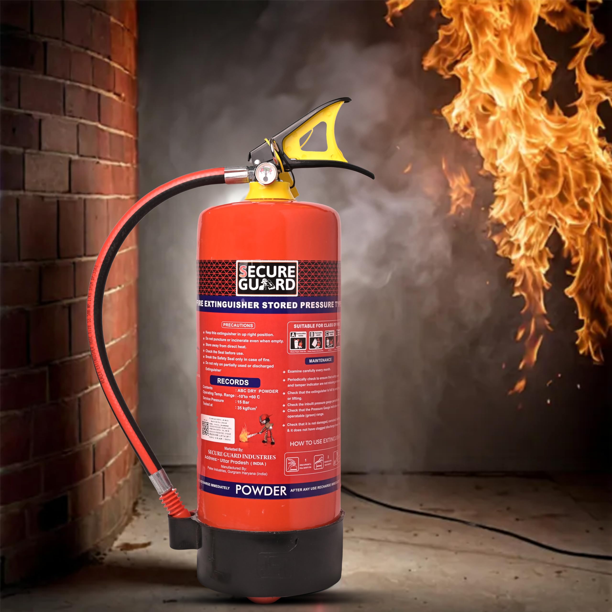 Secure Guard ABC Powder Type 6 Kg Fire Extinguisher Red Premium Fire Extinguisher ISI Mark with Wall Mount Hook and How to use Instruction Manual for Home, Kitchen, Office, School and Industrial Use - Image 4 thumbnail
