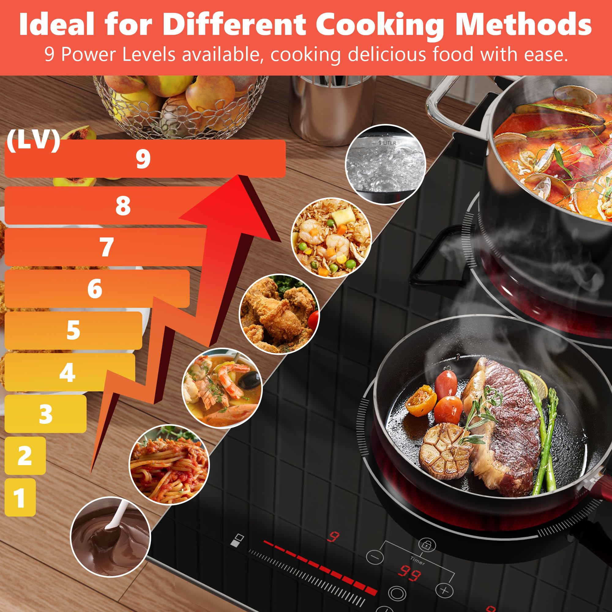 Ceramic Hob 2 Zone, 2 Ring Electric Hob Sliding Control, 30cm Built-in & Countertop Hob, 2 Ring Ceramic Hob 2800 W, 220-240V with Plug, Safety Lock, Timer, Karienvir — view 3