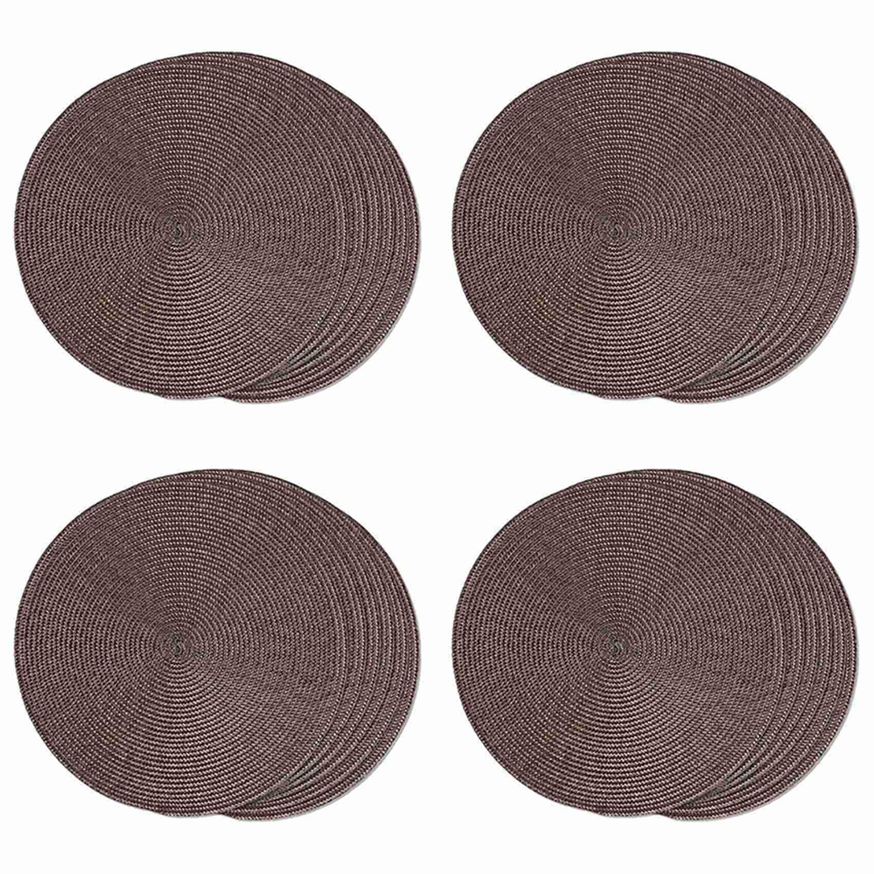 Vjsujehgy Round Braided Placemats Set of 24 Table Mats for Dining Tables Woven Washable Non-Slip Place Mats 15 Inch(Brown)